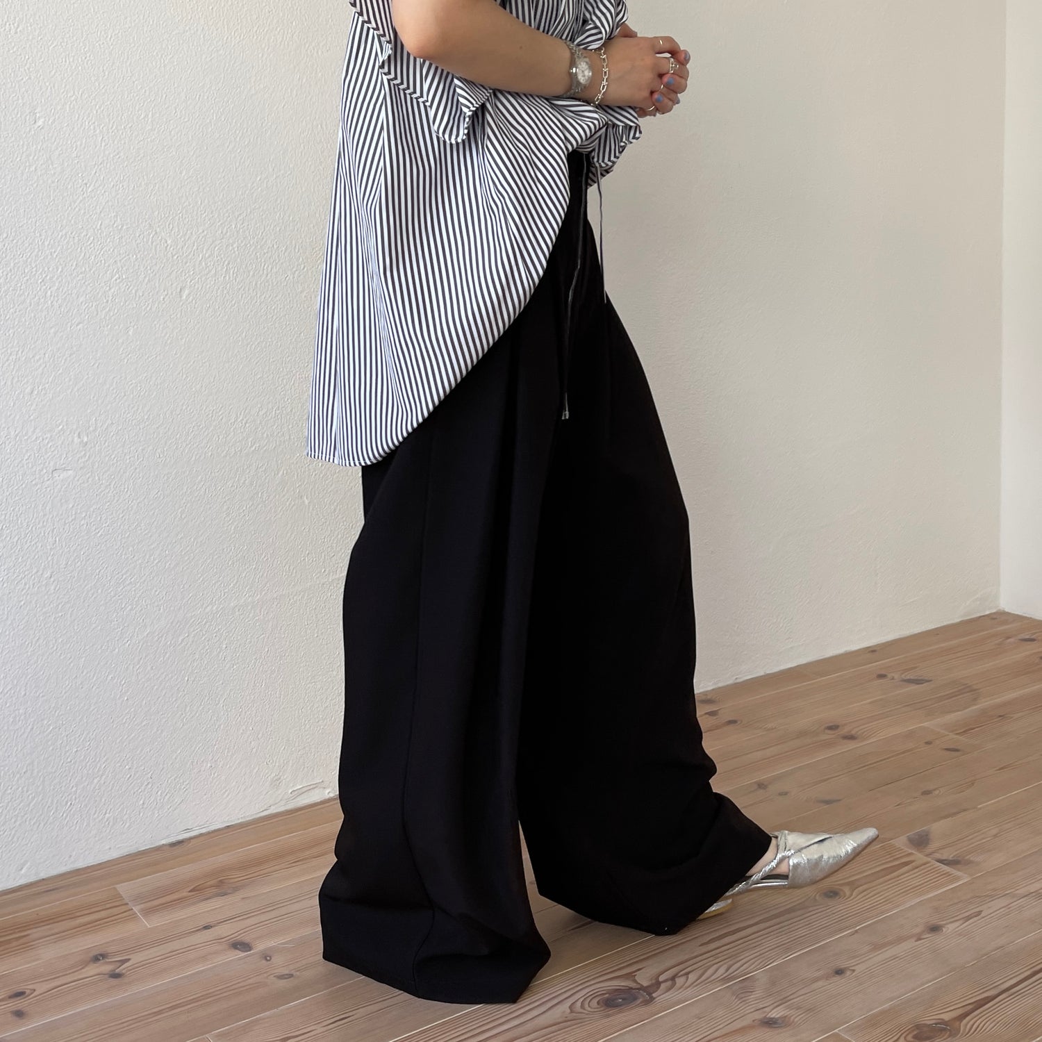 【2点SET】tuck wide curve pants  / black