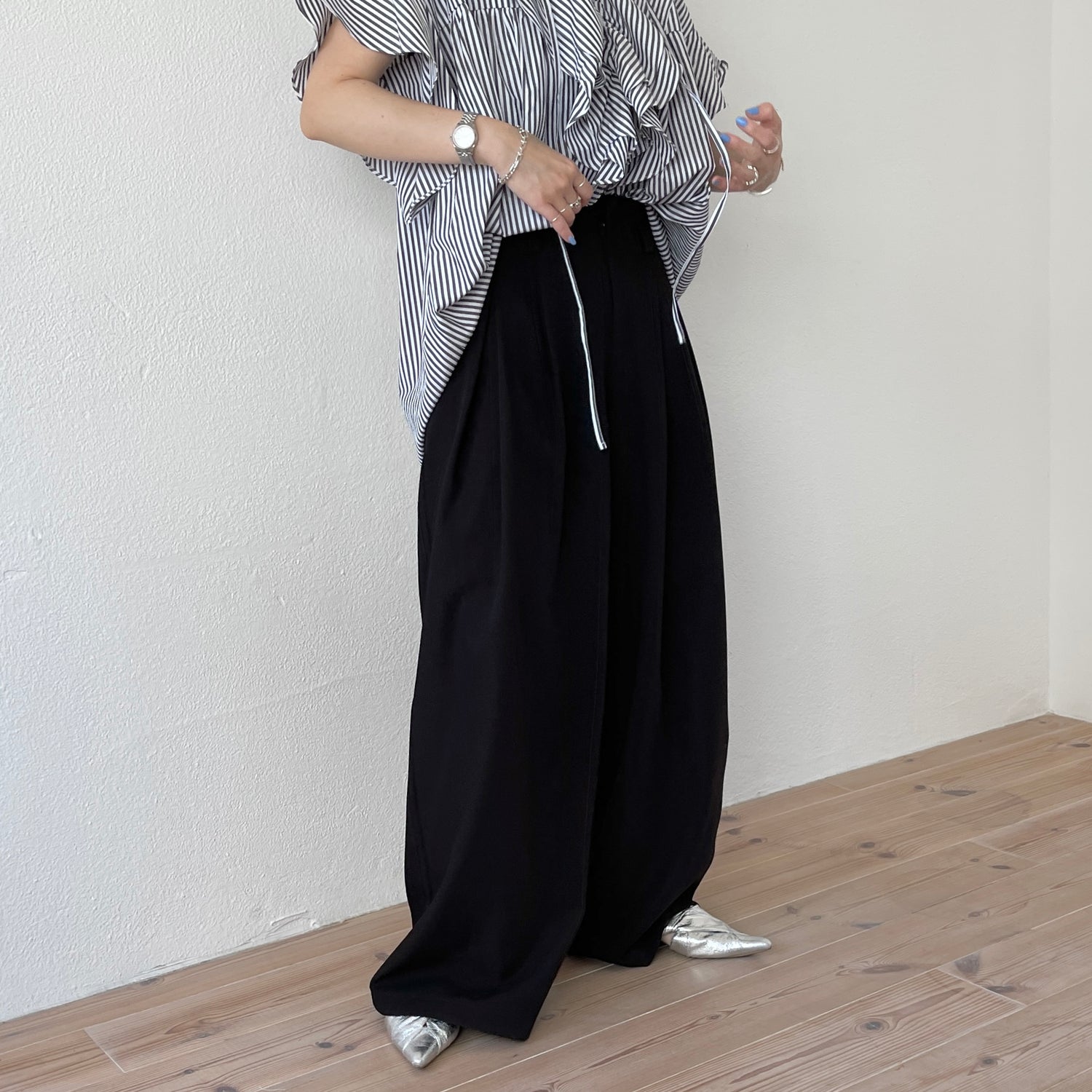 【2点SET】tuck wide curve pants  / black