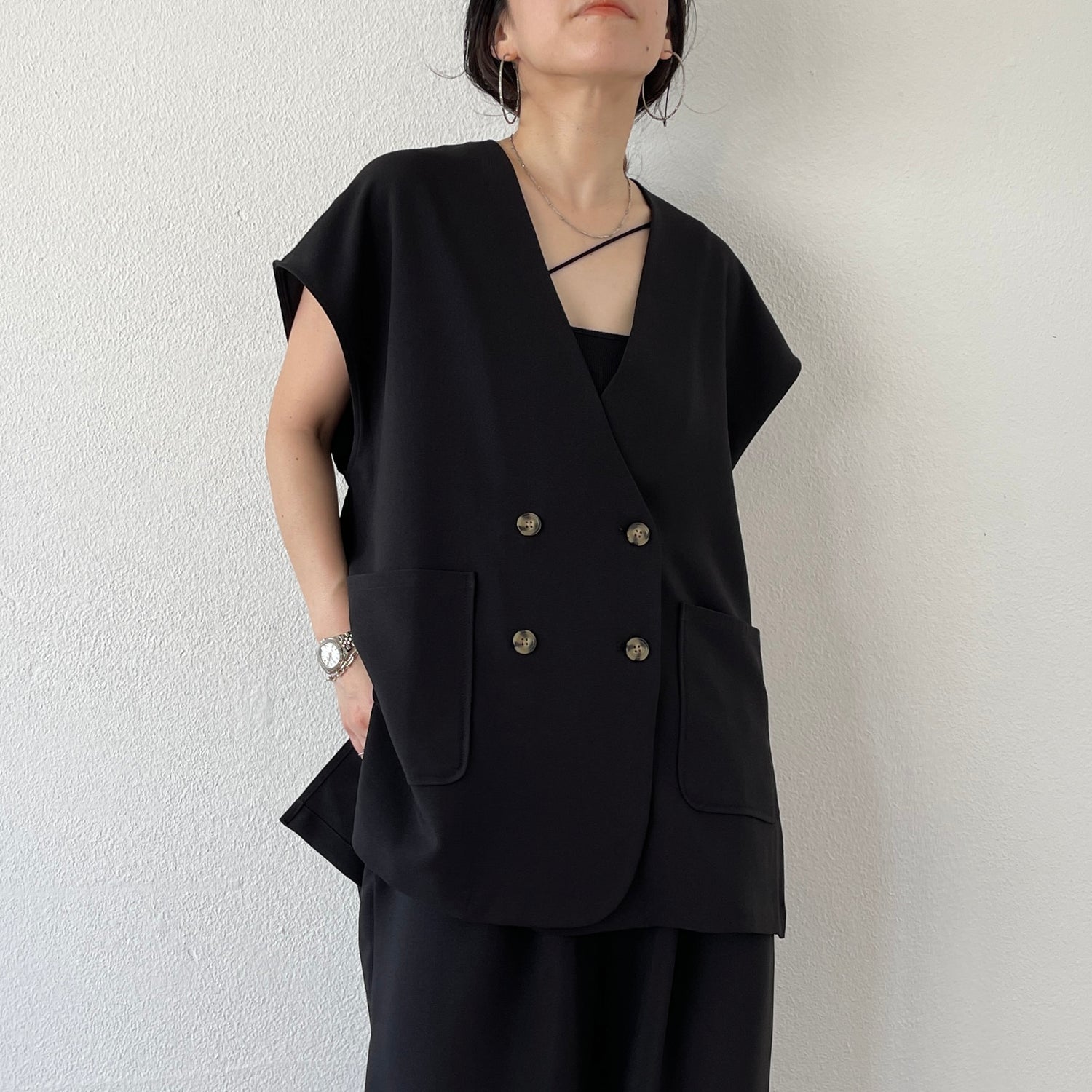 【SAMPLE】(2点SET) mannish vest set up / black - FREEサイズ