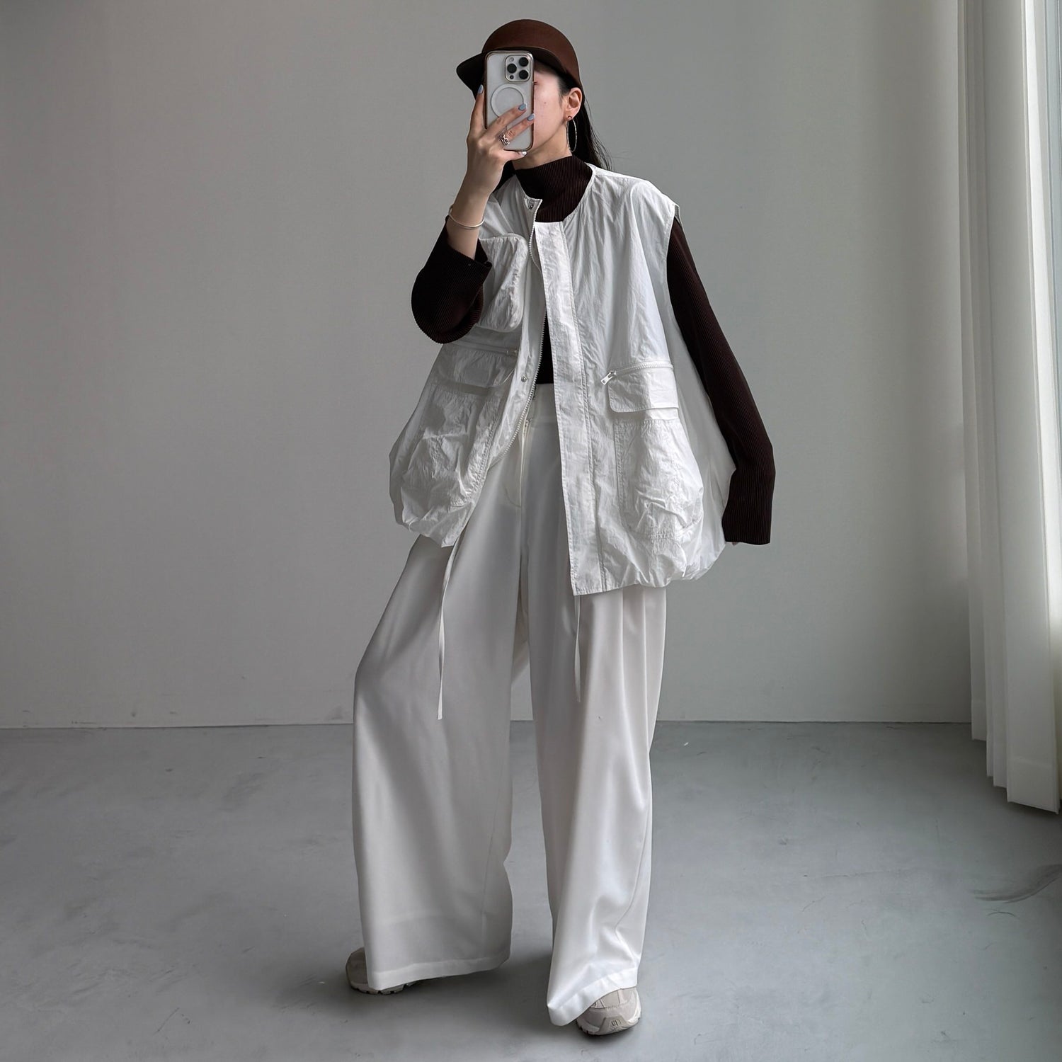 【公式サイト限定カラー】daily daily super stretch pleats tops / brown (プチハイのみ)