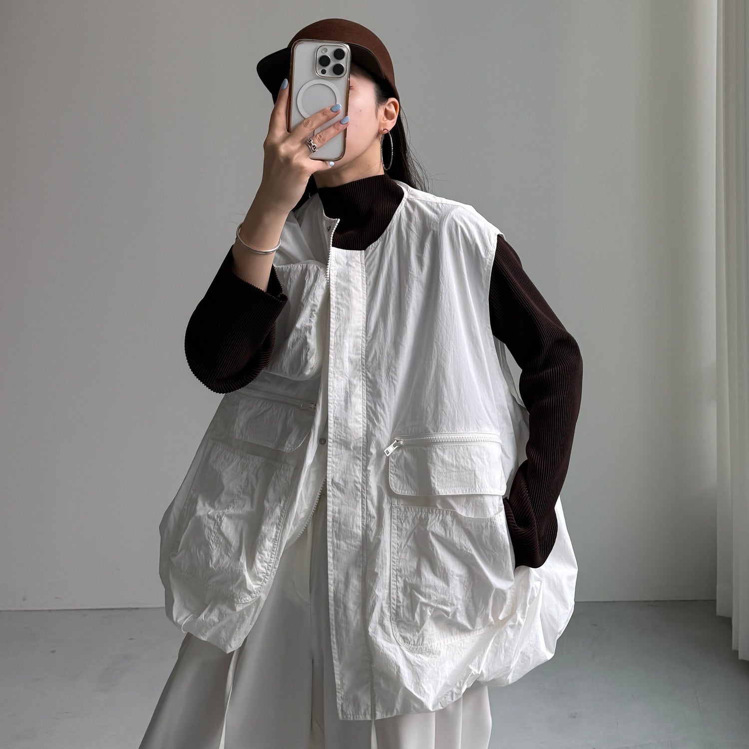 【公式サイト限定カラー】daily daily super stretch pleats tops / brown (プチハイのみ)