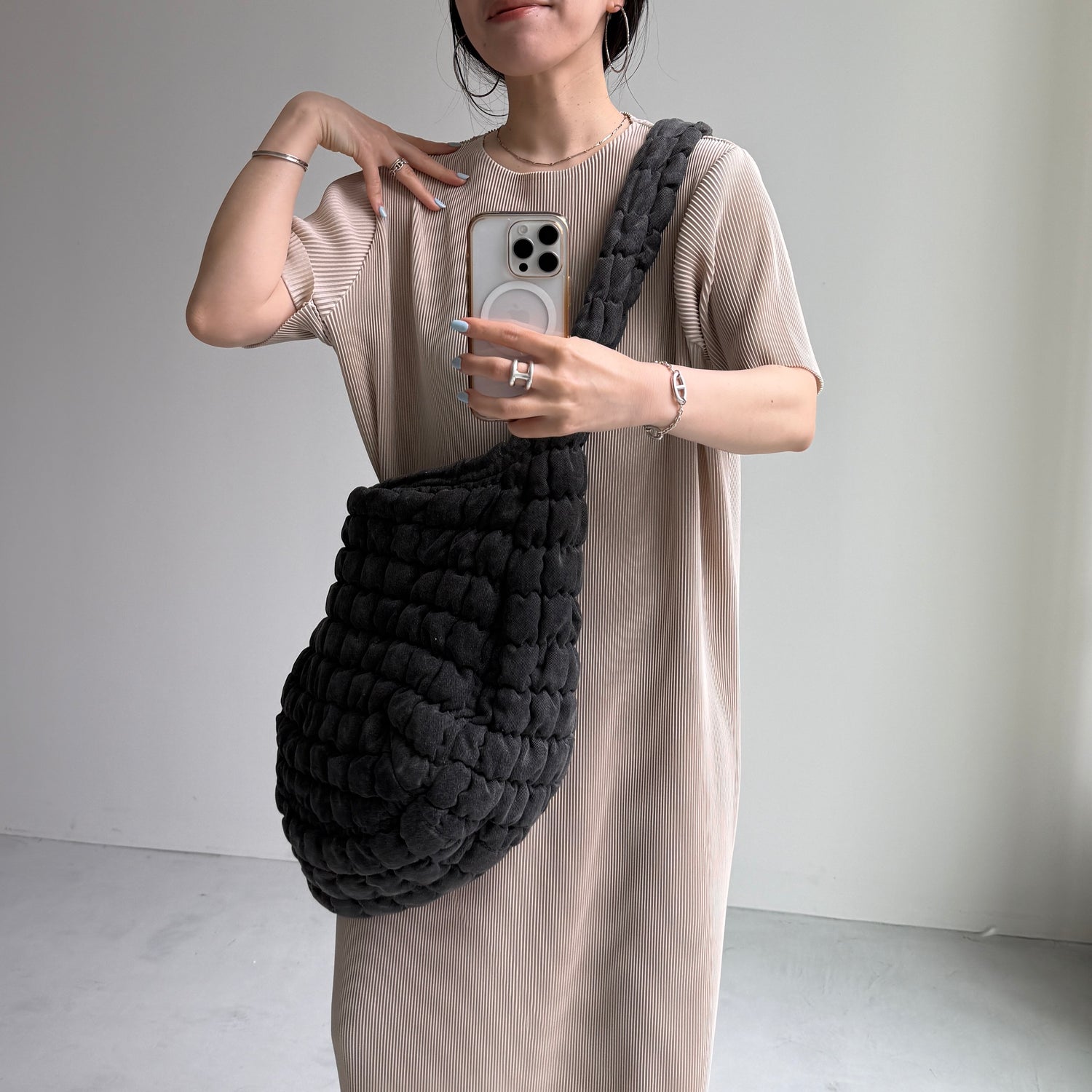 daily daily super stretch crew neck pleats one piece / ivory [半袖 FREE or LONG]