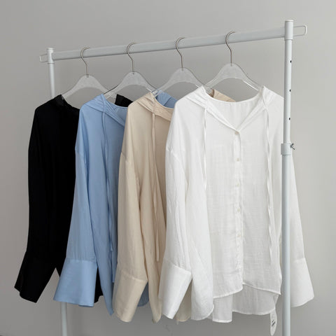 rayon hooded shirt / white