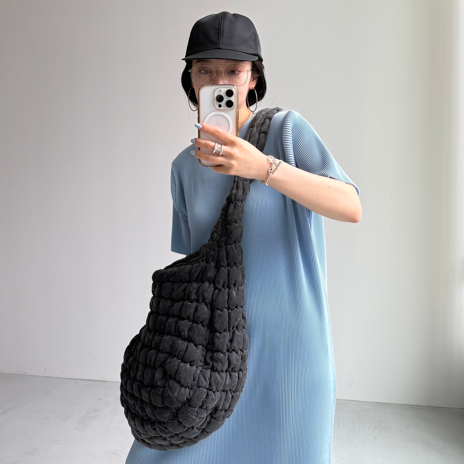 daily daily super stretch crew neck pleats one piece / light blue [半袖 FREE or LONG]
