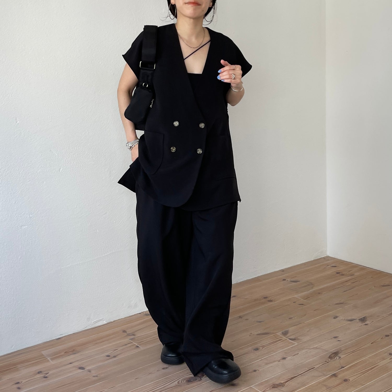 【SAMPLE】(2点SET) mannish vest set up / black - FREEサイズ