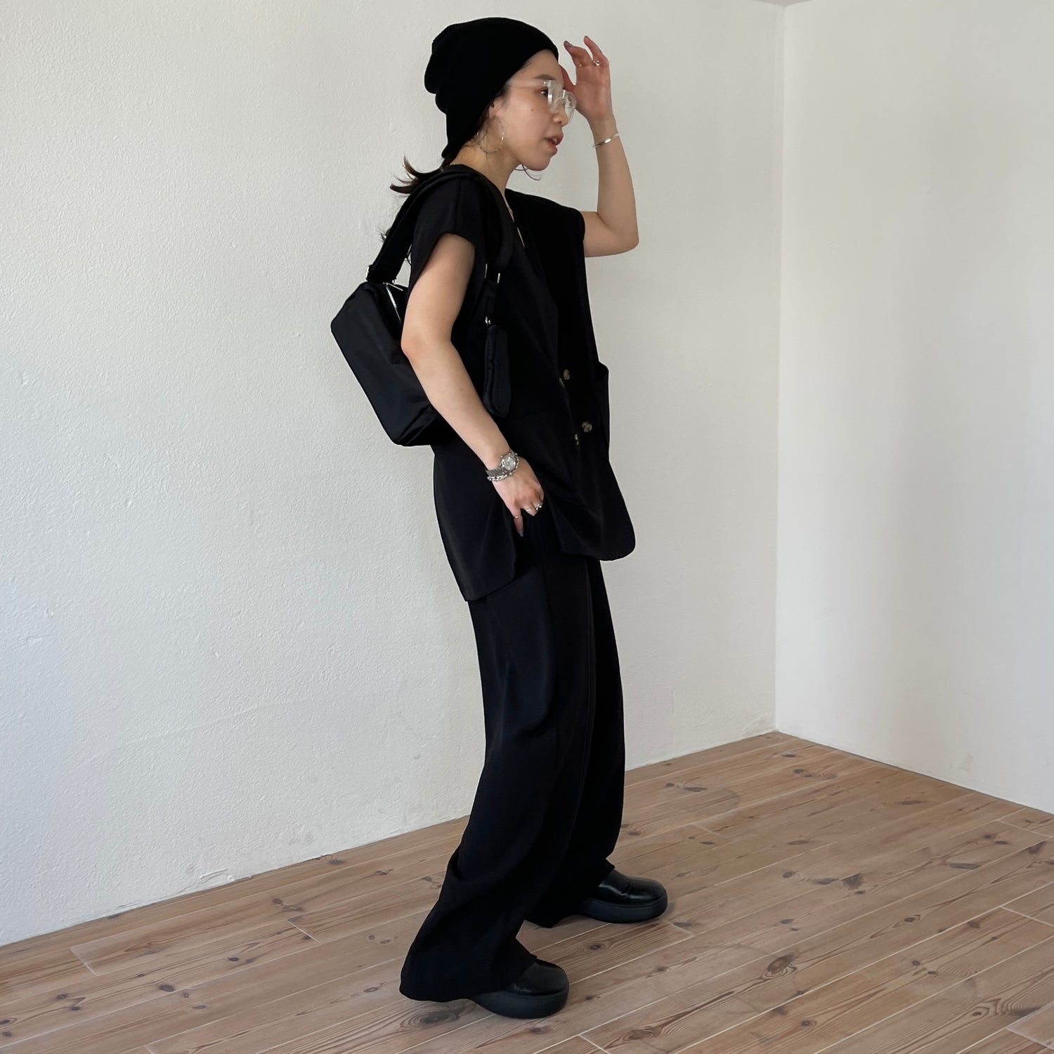 【SAMPLE】(2点SET) mannish vest set up / black - FREEサイズ