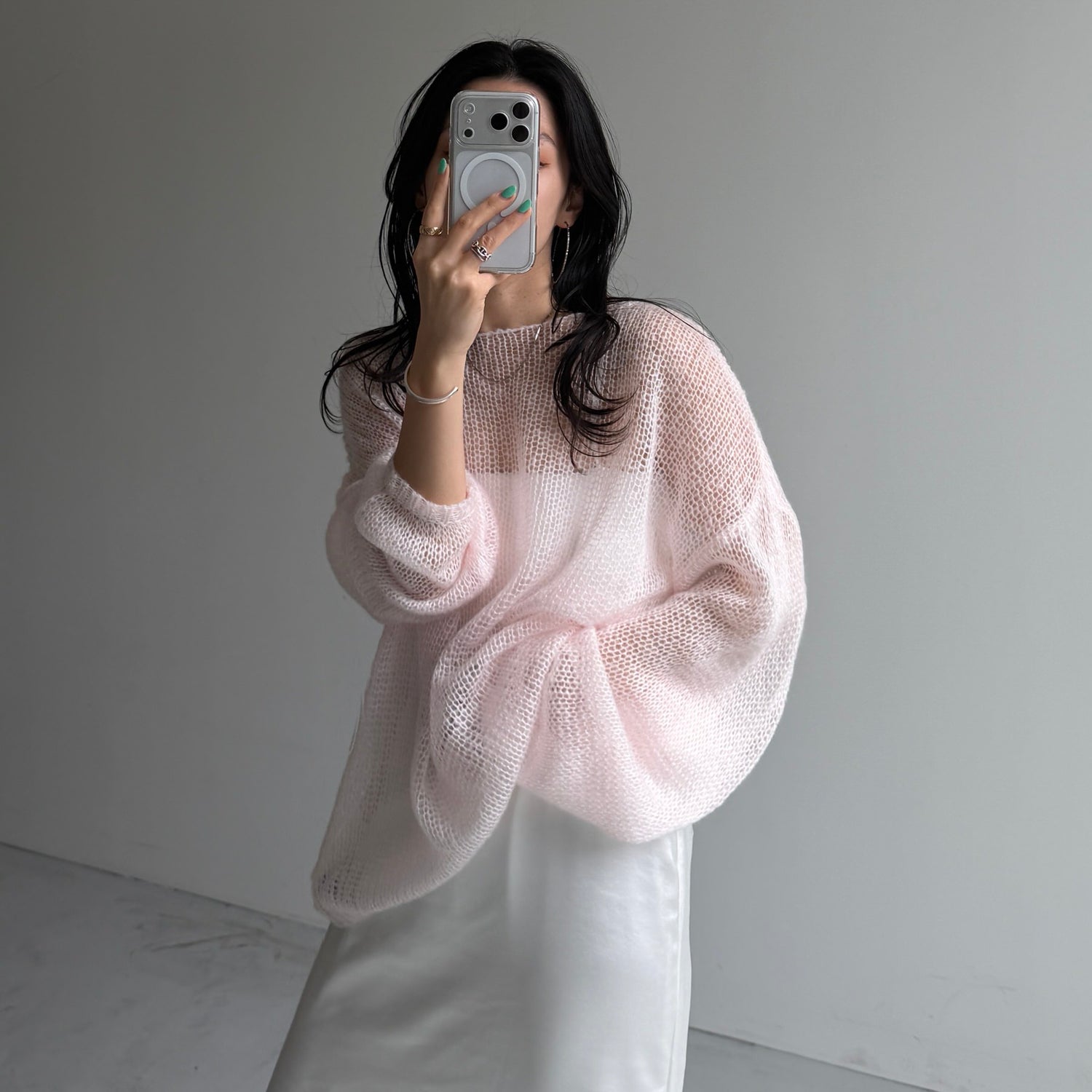 cinnamon mesh knit / baby pink