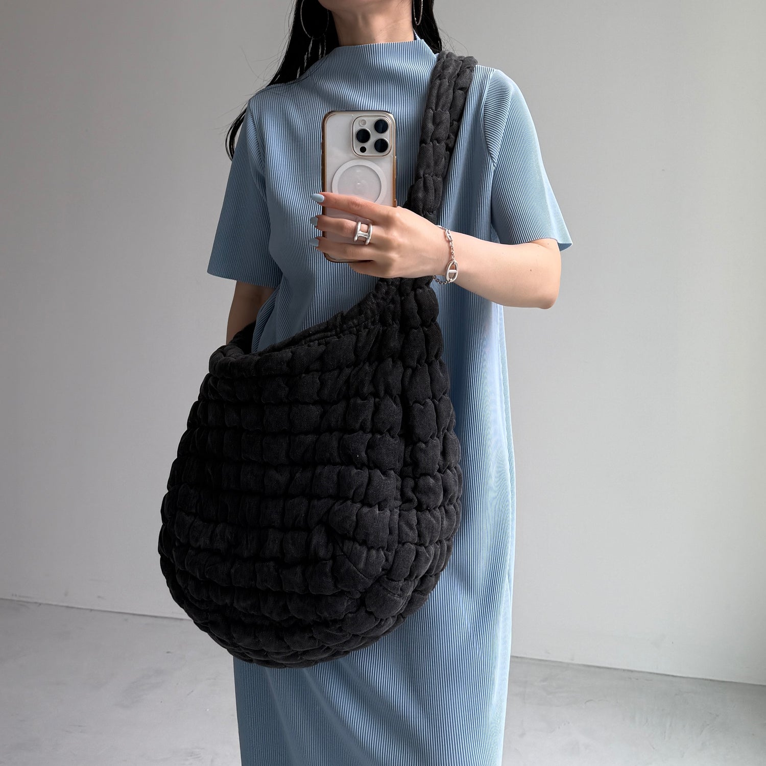 daily daily super stretch pleats one piece / light blue [半袖 FREE or LONG]