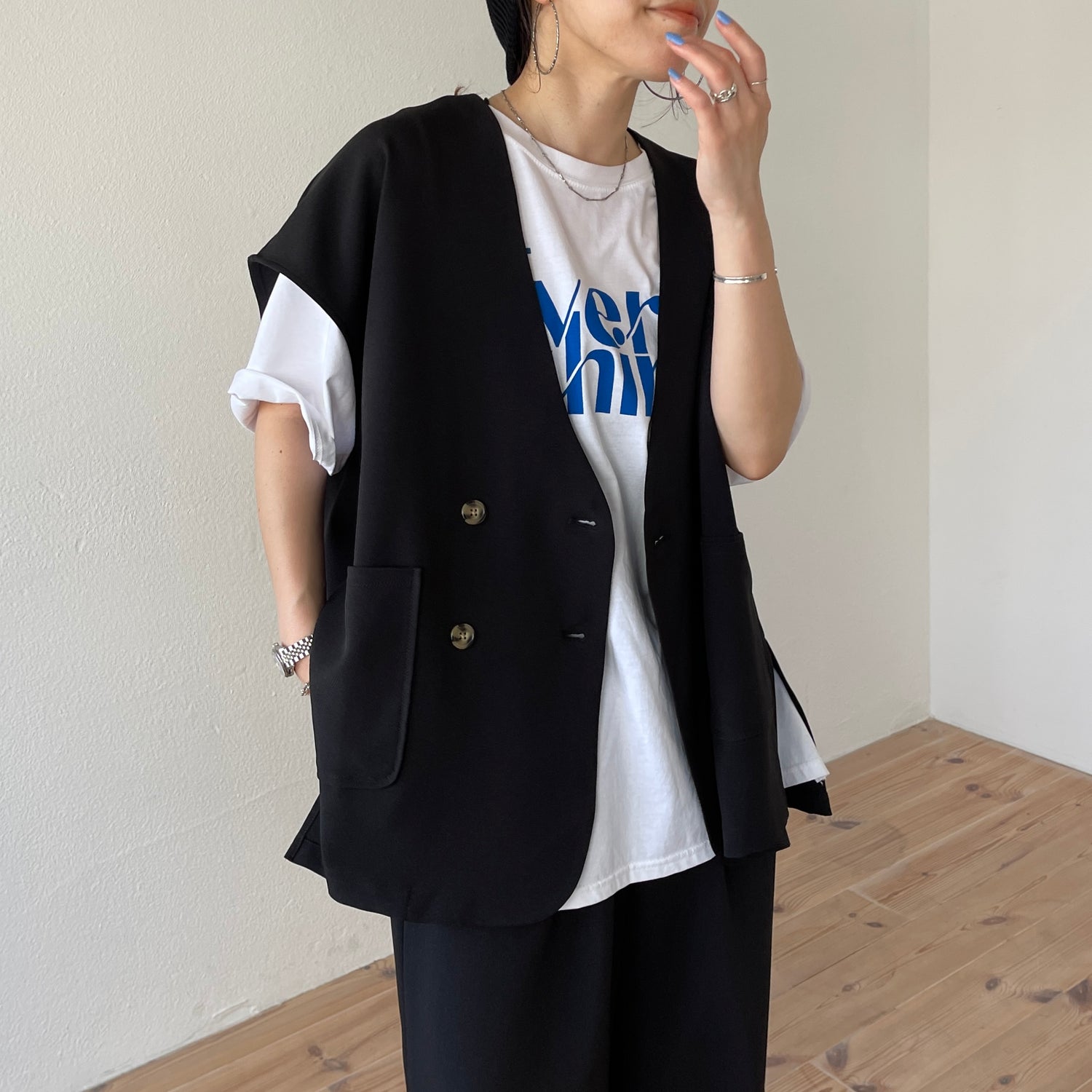 【SAMPLE】(2点SET) mannish vest set up / black - FREEサイズ