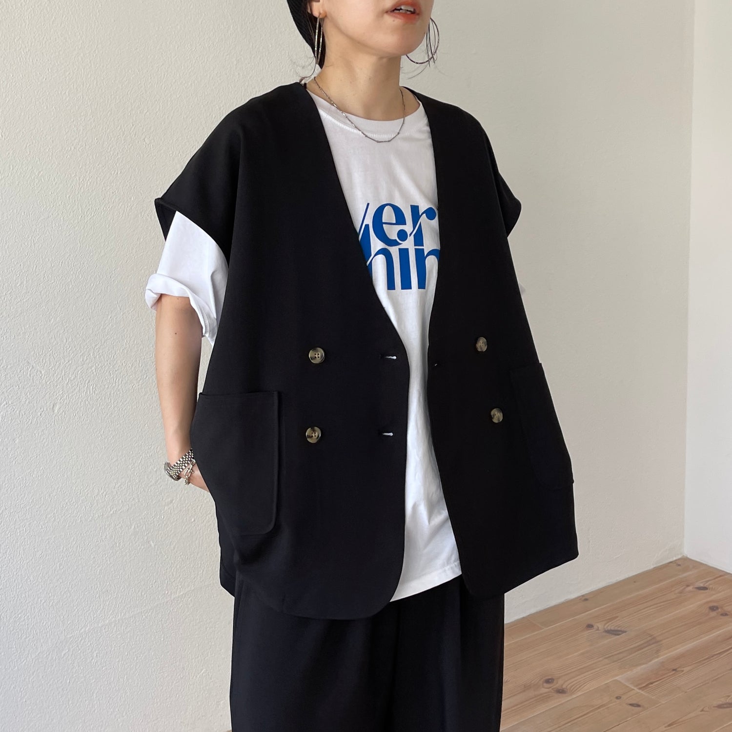 【SAMPLE】(2点SET) mannish vest set up / black - FREEサイズ