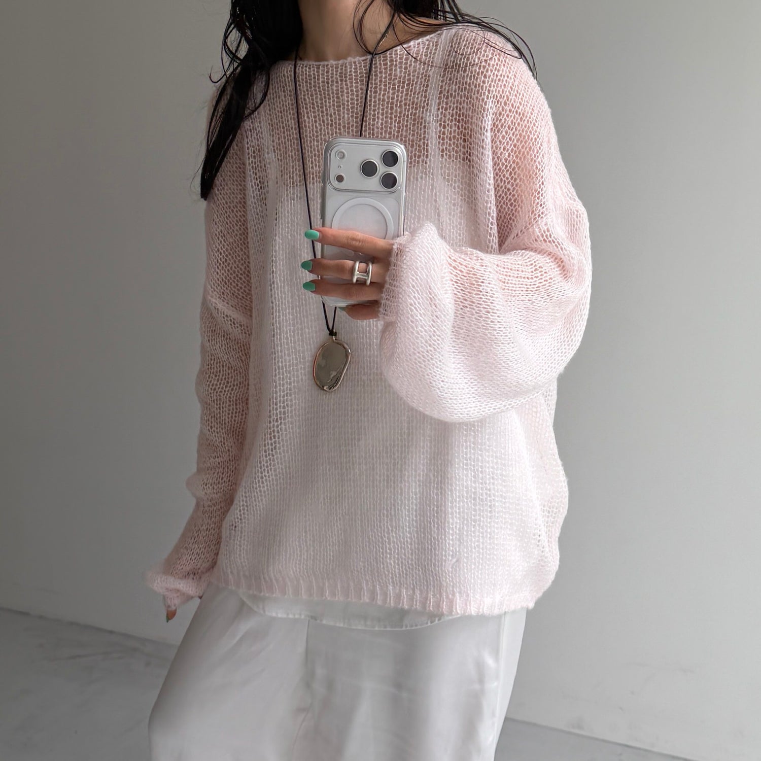 cinnamon mesh knit / baby pink