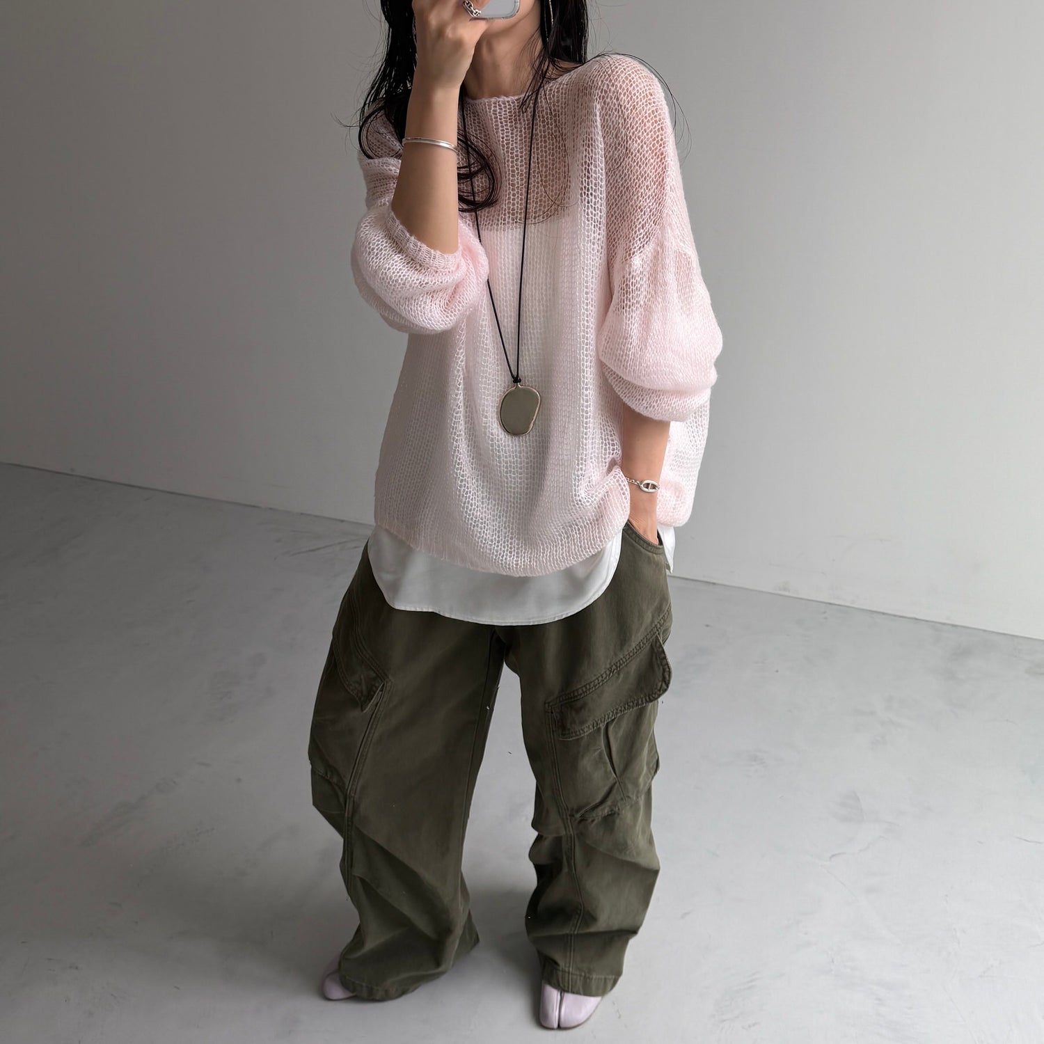 cinnamon mesh knit / baby pink