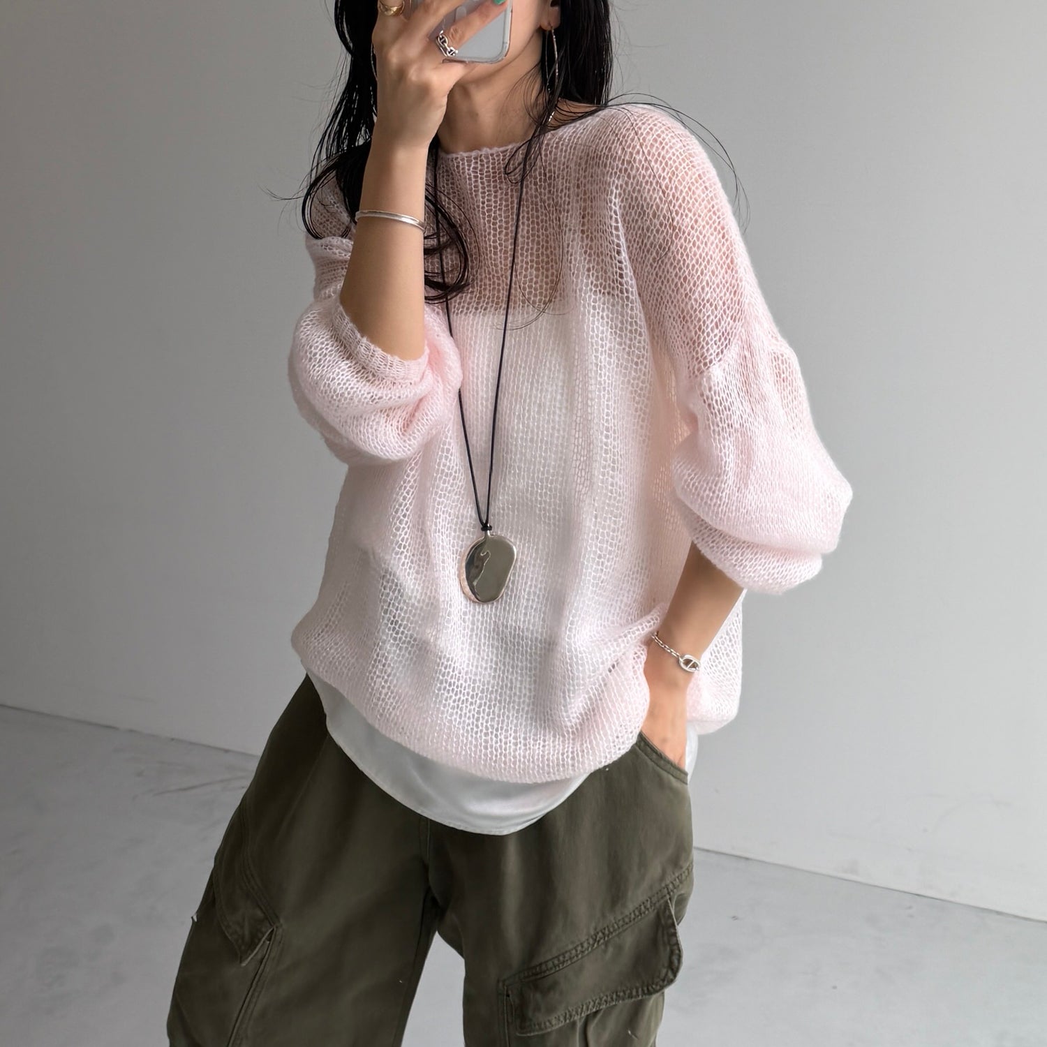 cinnamon mesh knit / baby pink