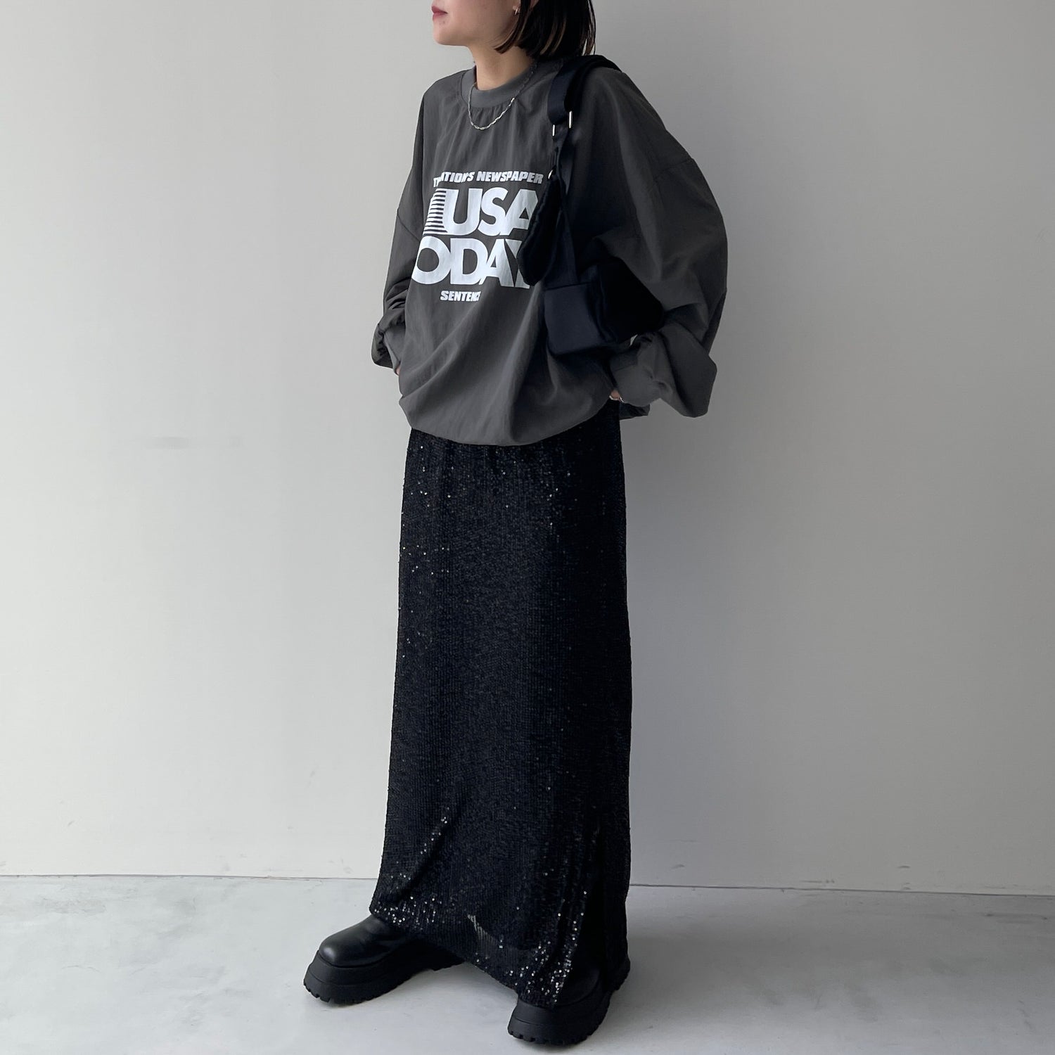 USA TODAY nylon tee / chacoal