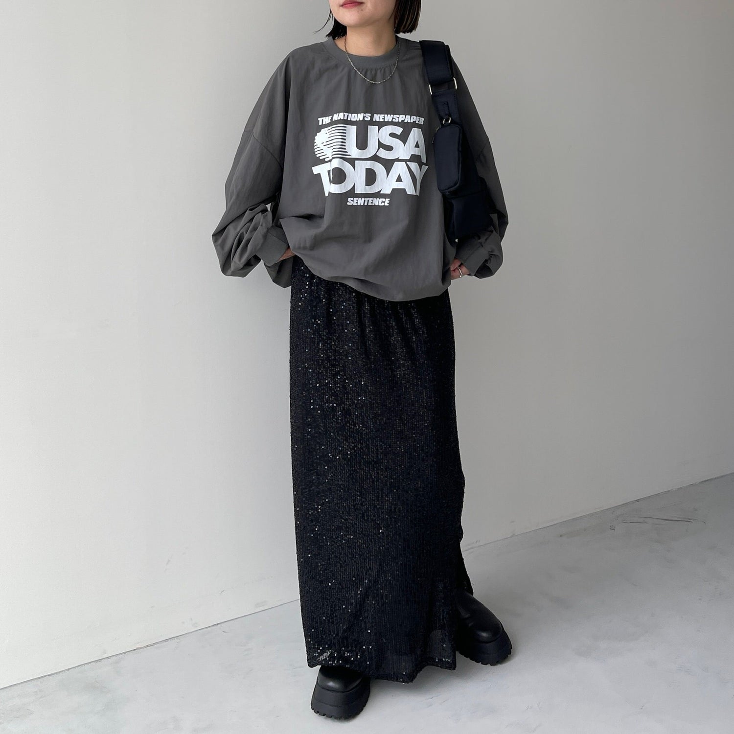USA TODAY nylon tee / chacoal