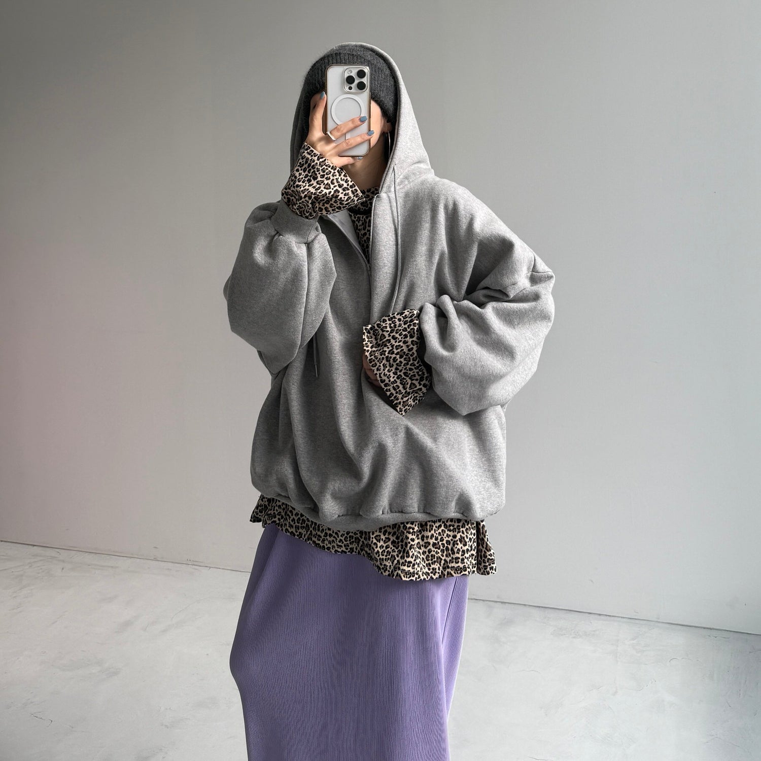 half zip loose hoodie / gray