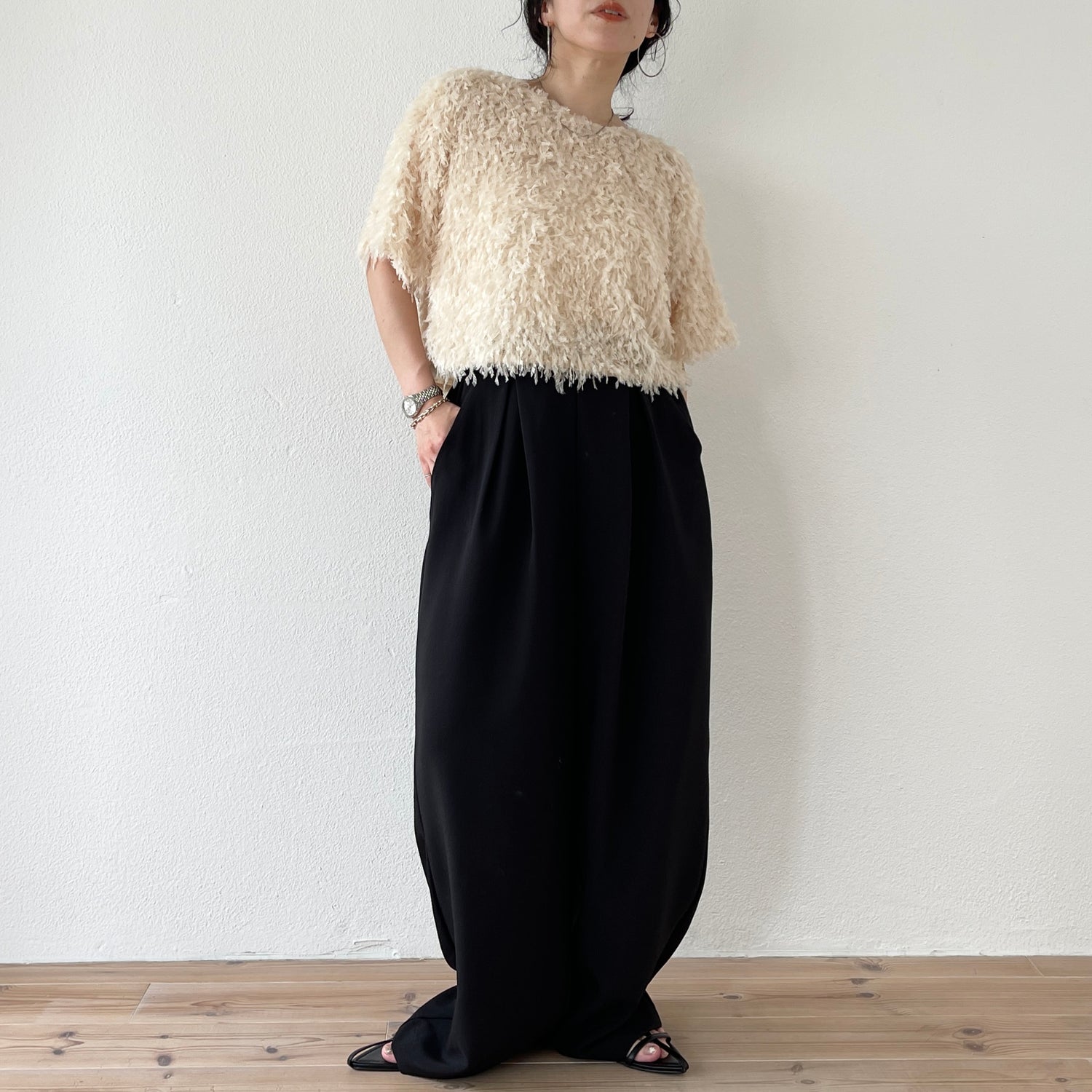 fringe mop tee / ivory