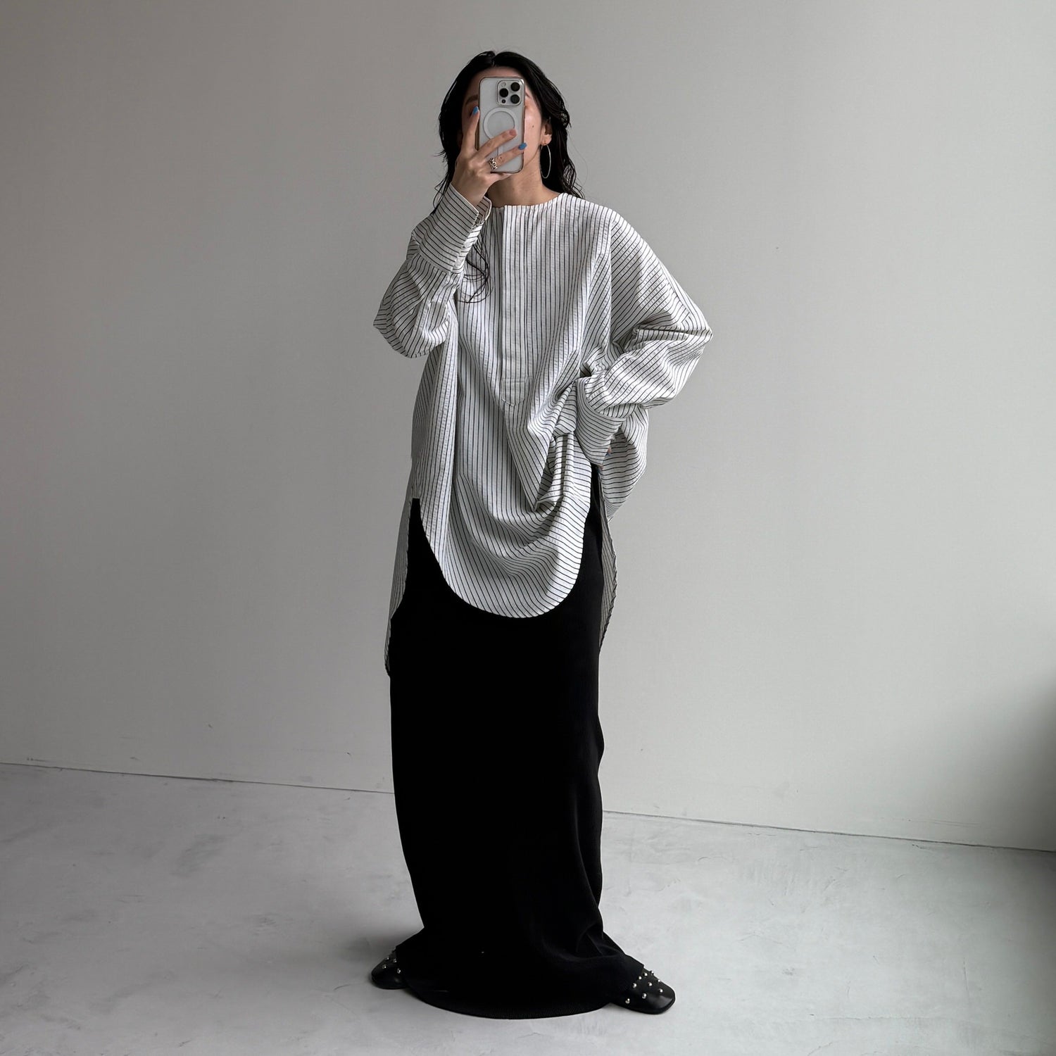 【公式サイト限定カラー】over size no collar seersucker shirt / stripe