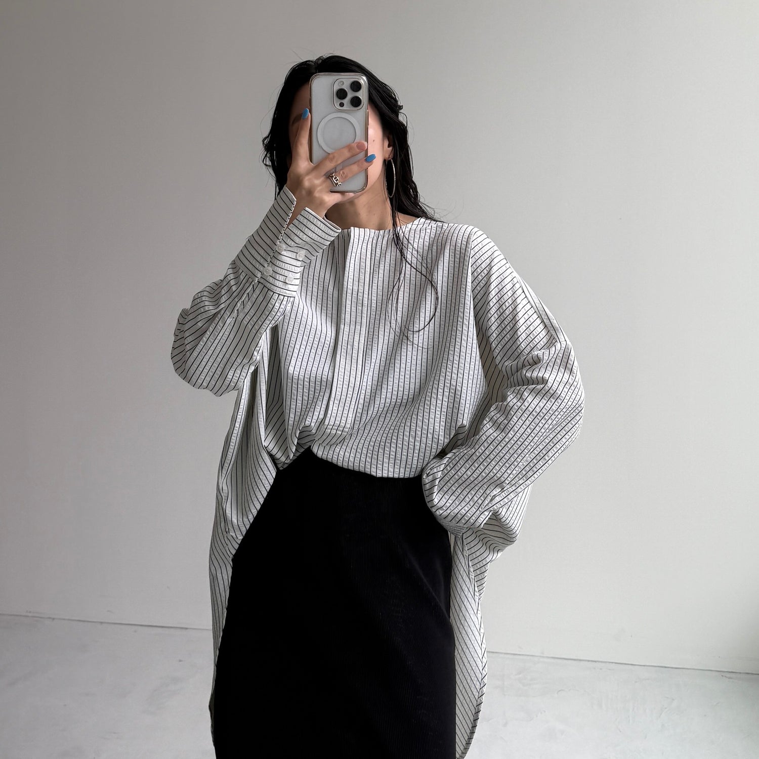 【公式サイト限定カラー】over size no collar seersucker shirt / stripe