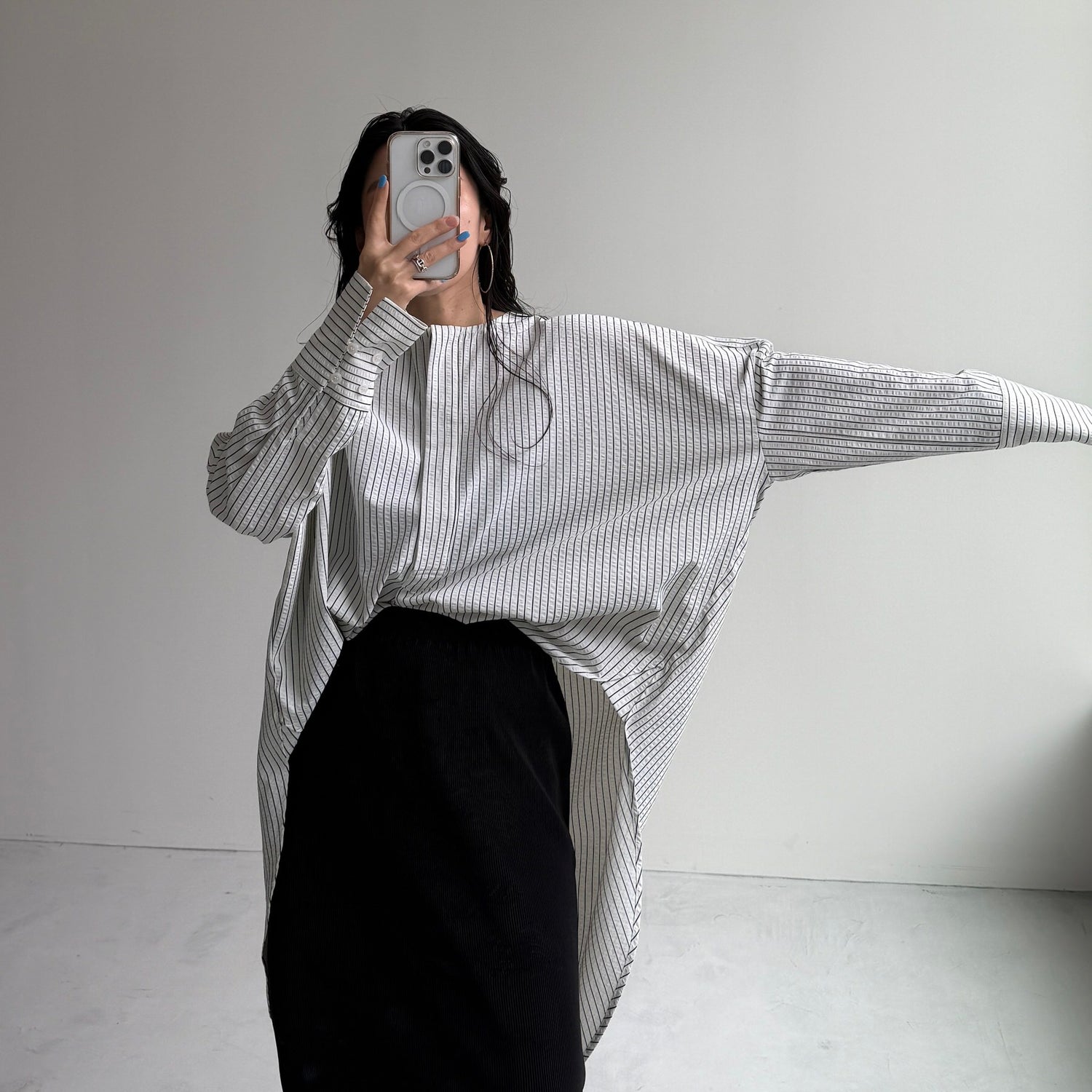 【公式サイト限定カラー】over size no collar seersucker shirt / stripe