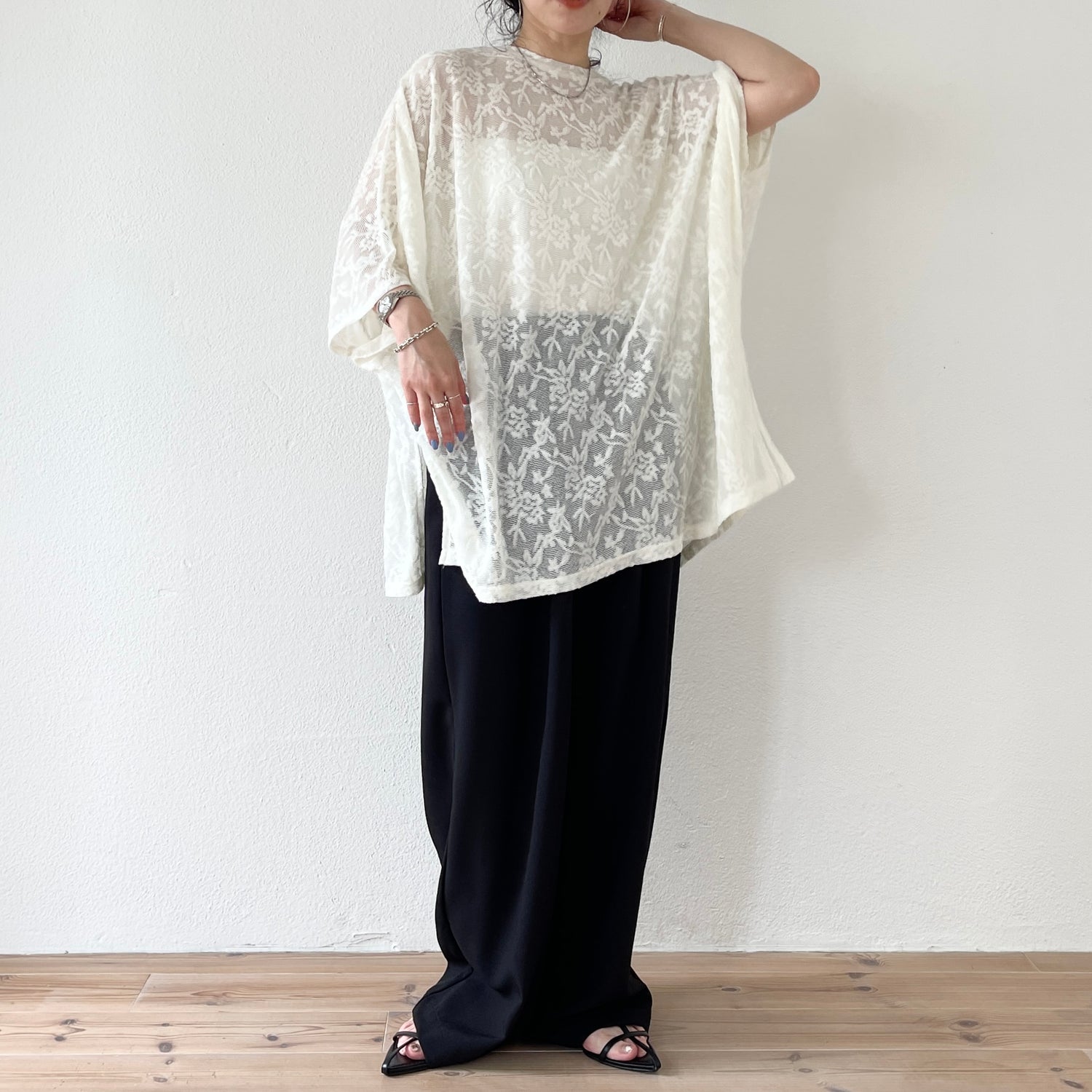 【SAMPLE】2way dolman lace sheer tee / ivory