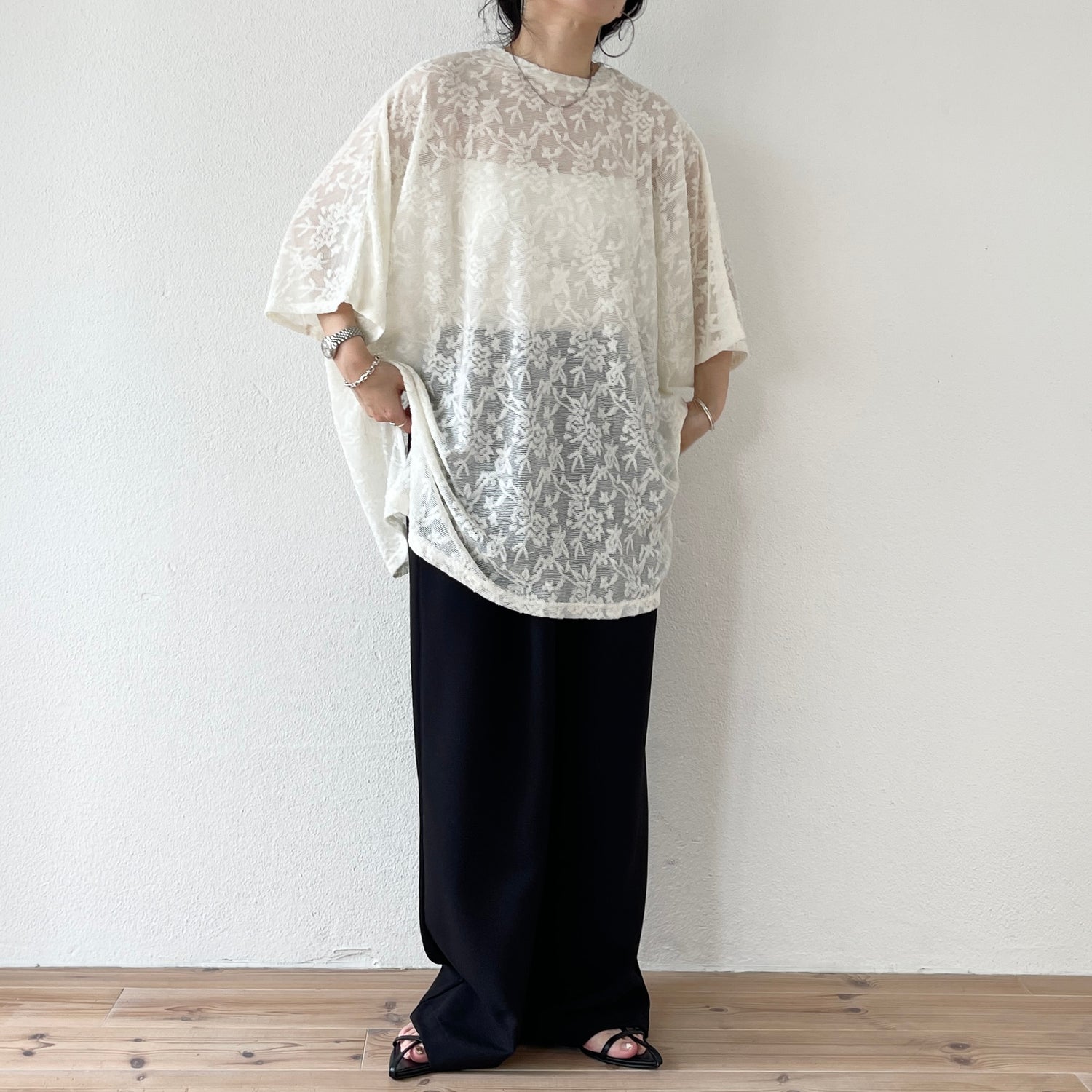 【SAMPLE】2way dolman lace sheer tee / ivory