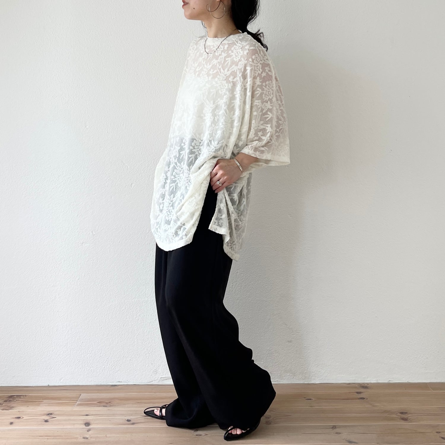 【SAMPLE】2way dolman lace sheer tee / ivory