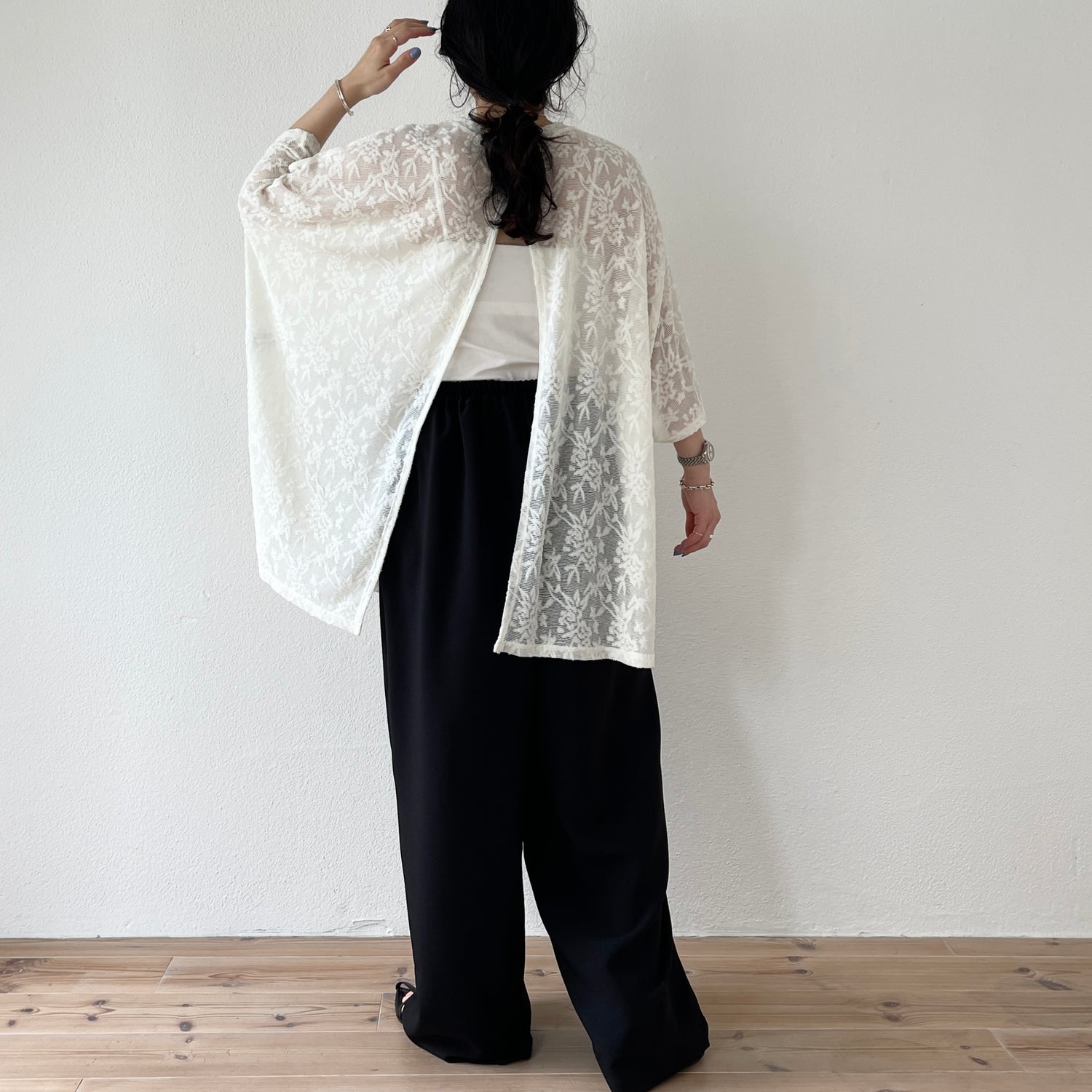 2way dolman lace sheer tee / ivory