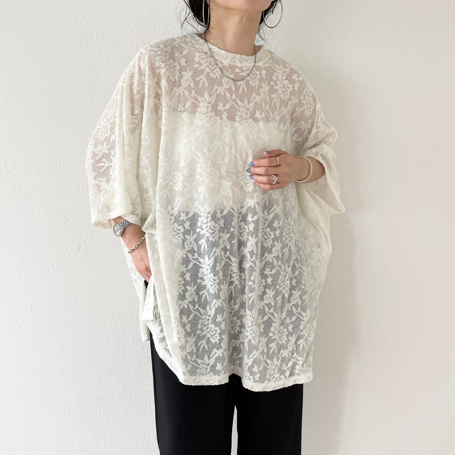 2way dolman lace sheer tee / ivory