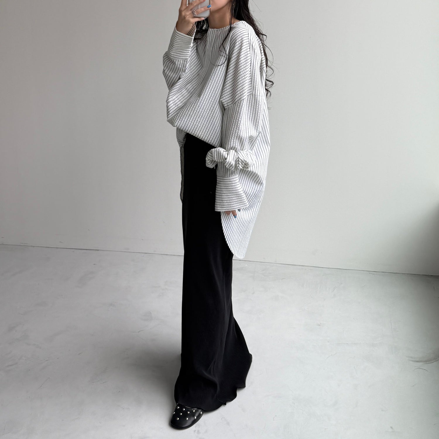 【公式サイト限定カラー】over size no collar seersucker shirt / stripe