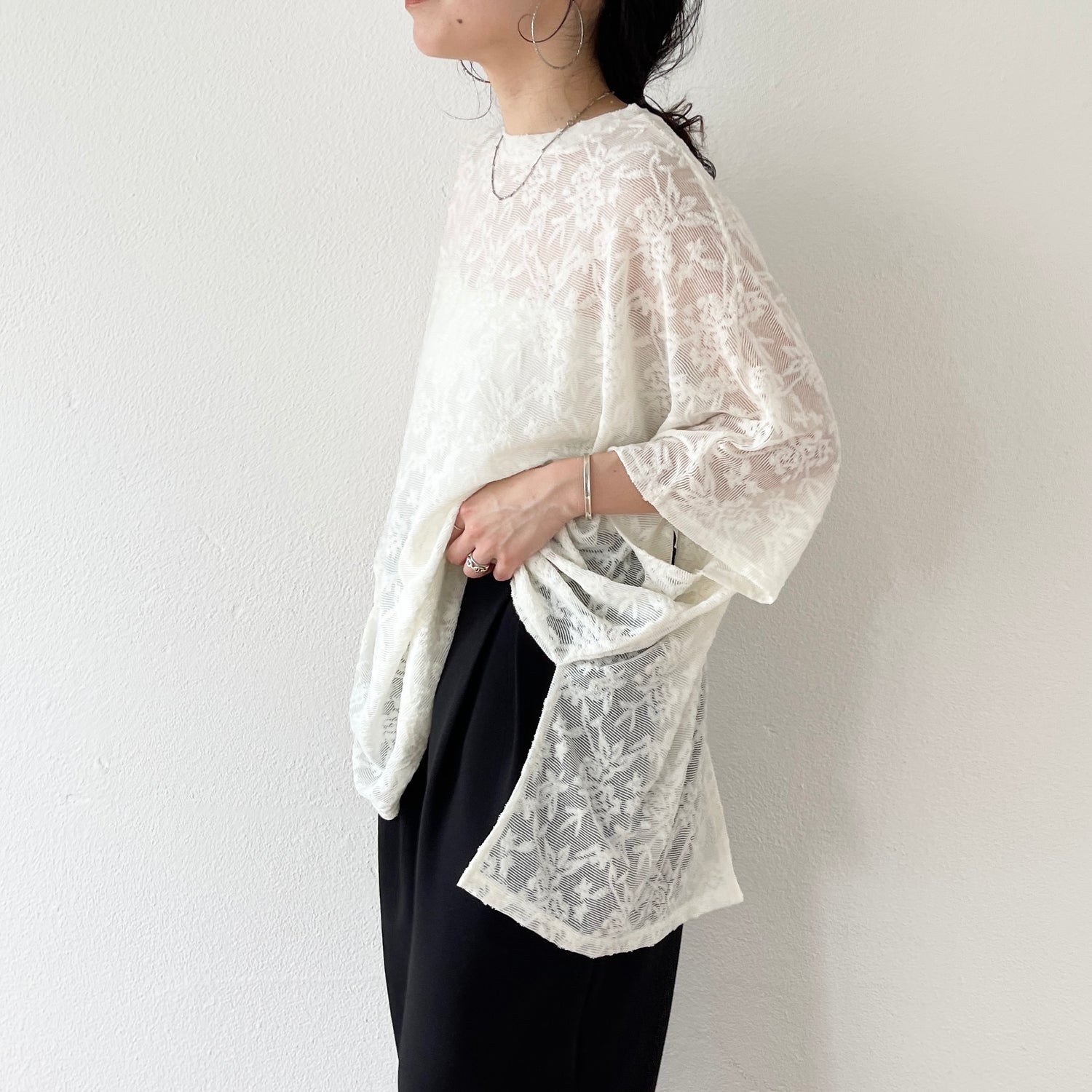 2way dolman lace sheer tee / ivory