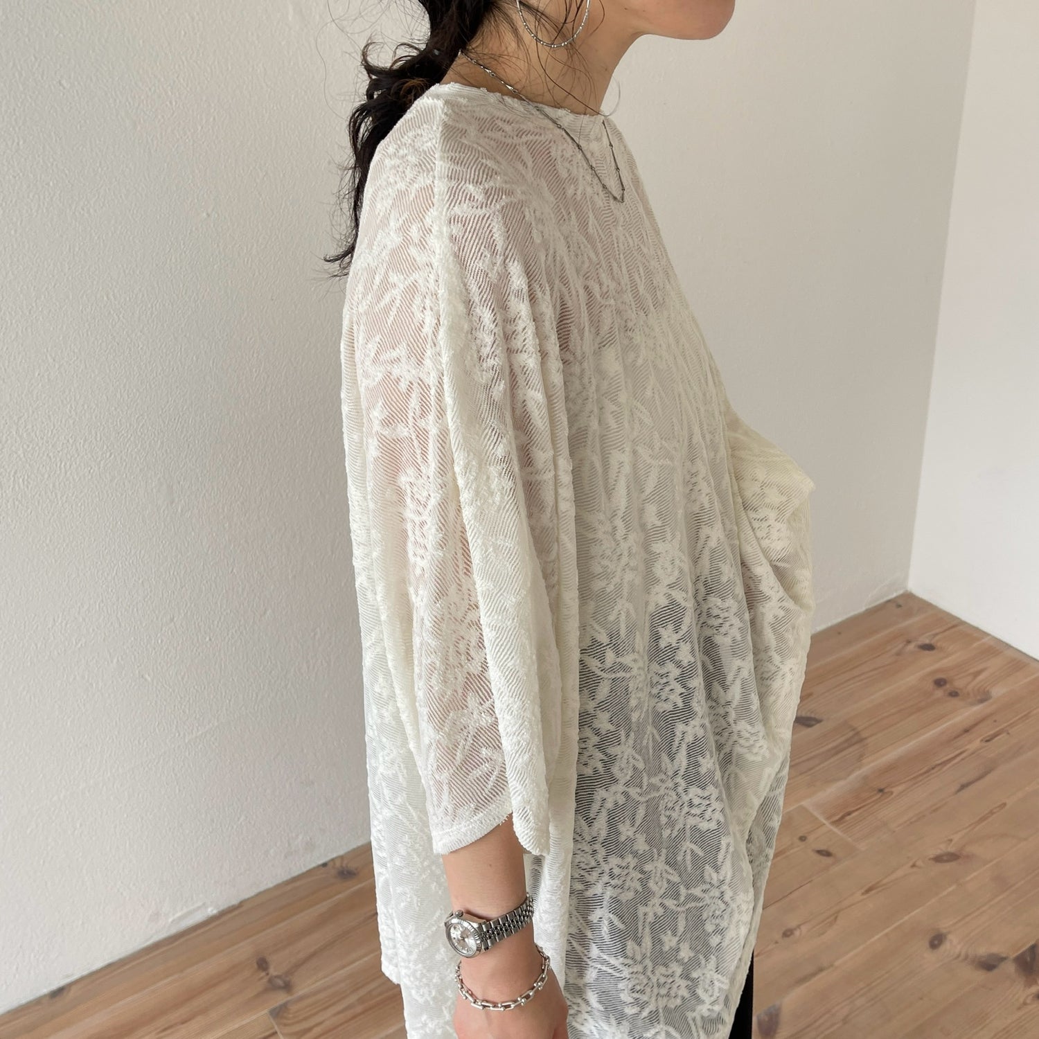 【SAMPLE】2way dolman lace sheer tee / ivory