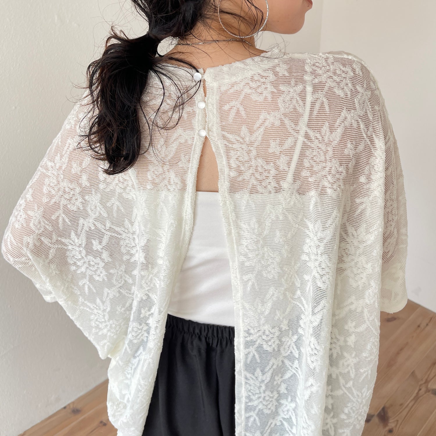 2way dolman lace sheer tee / ivory