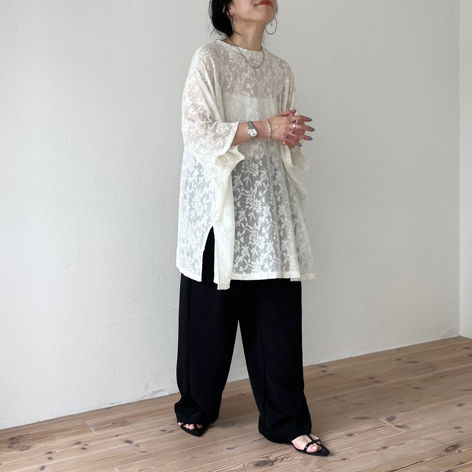 【SAMPLE】2way dolman lace sheer tee / ivory