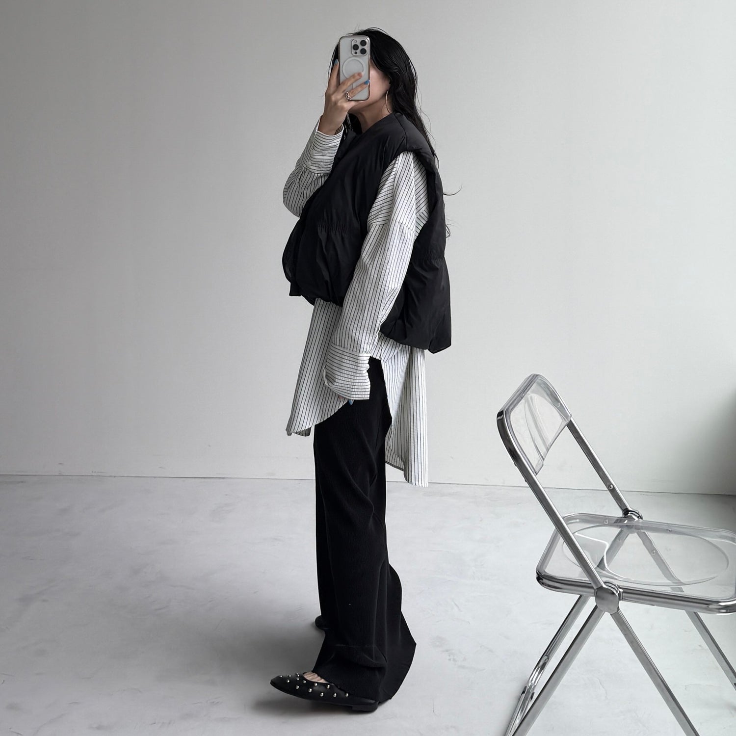 【公式サイト限定カラー】over size no collar seersucker shirt / stripe