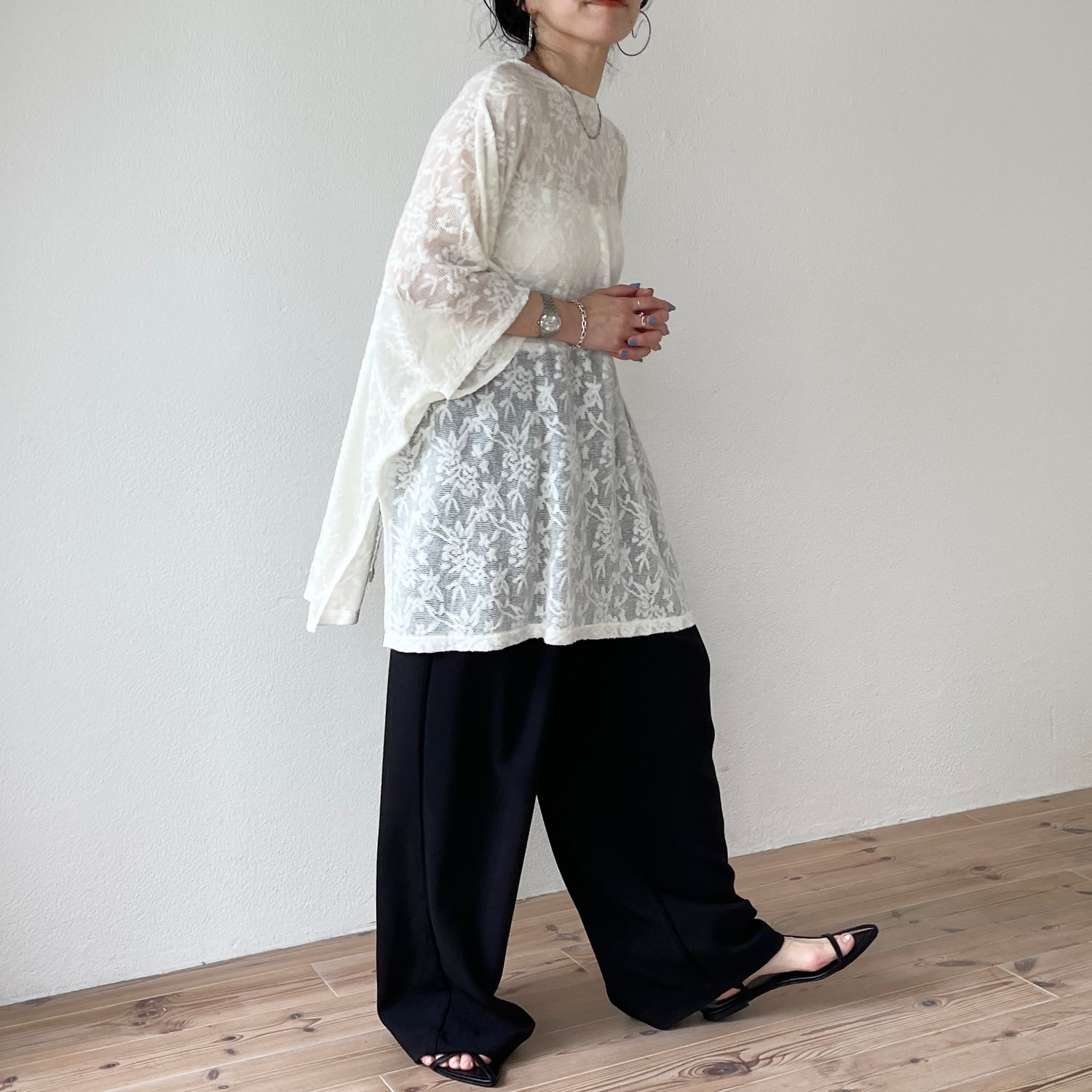 【SAMPLE】2way dolman lace sheer tee / ivory