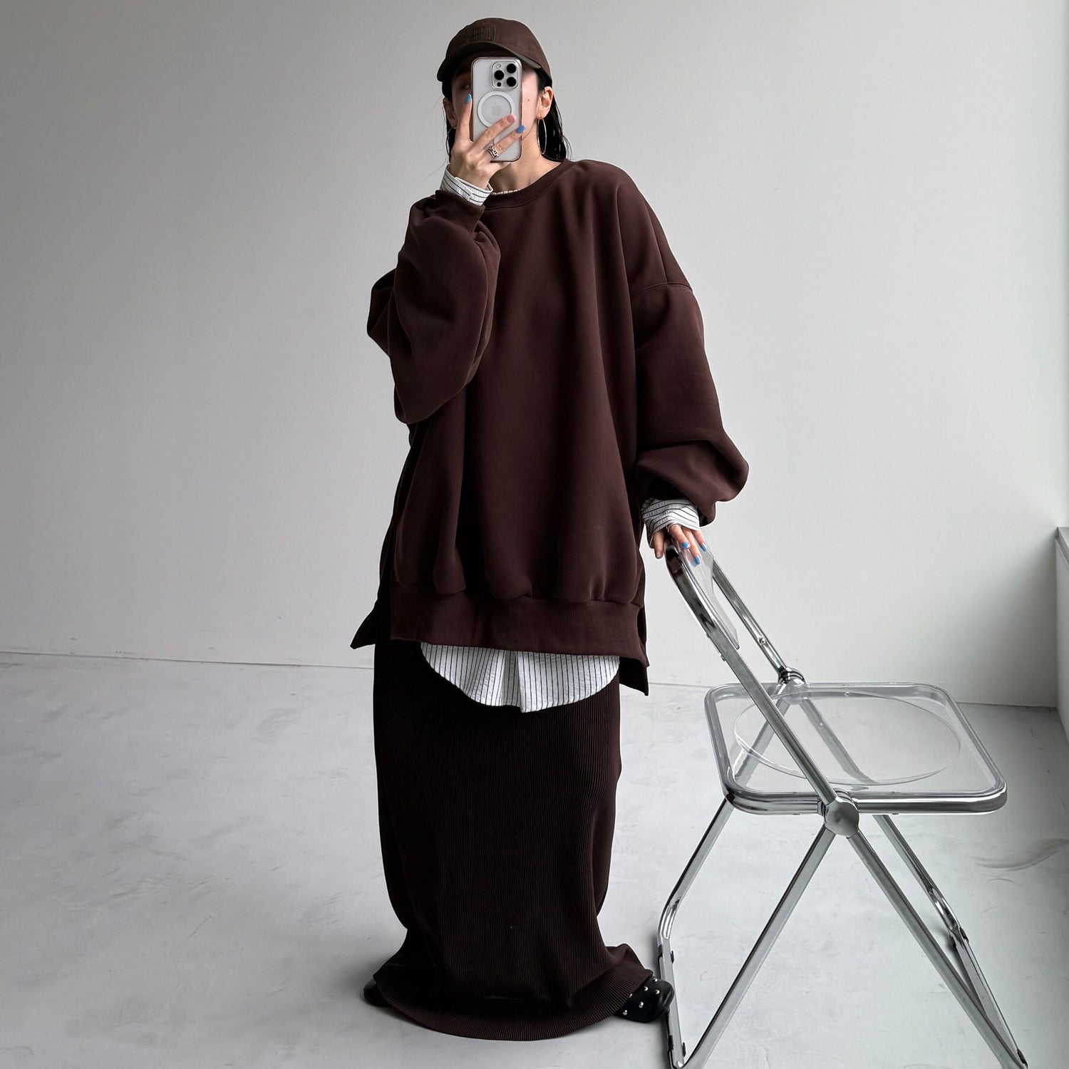 【2点SET】pouch chouchou × over size no collar seersucker shirt