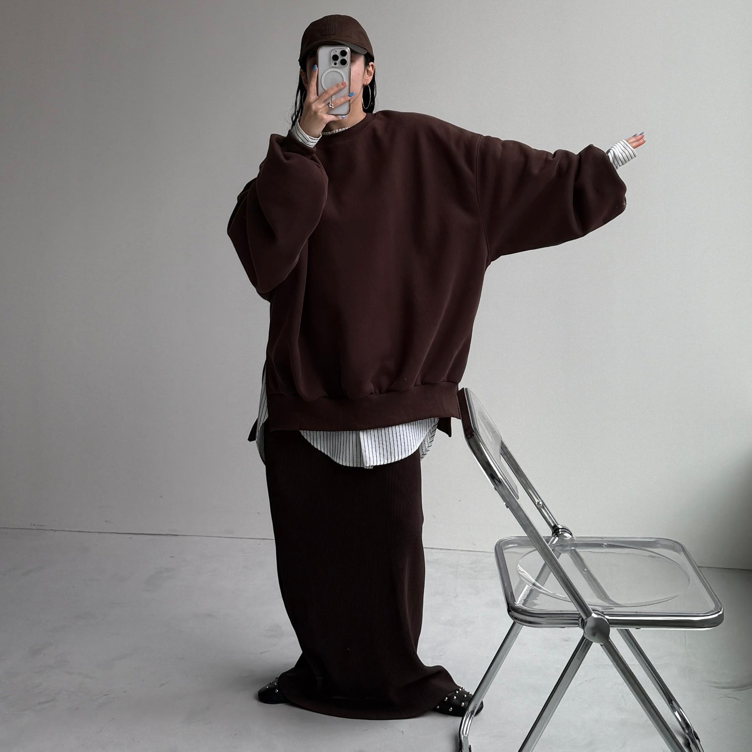 【公式サイト限定カラー】over size no collar seersucker shirt / stripe