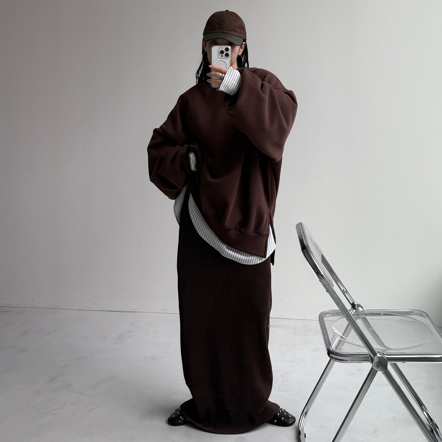 【公式サイト限定カラー】over size no collar seersucker shirt / stripe