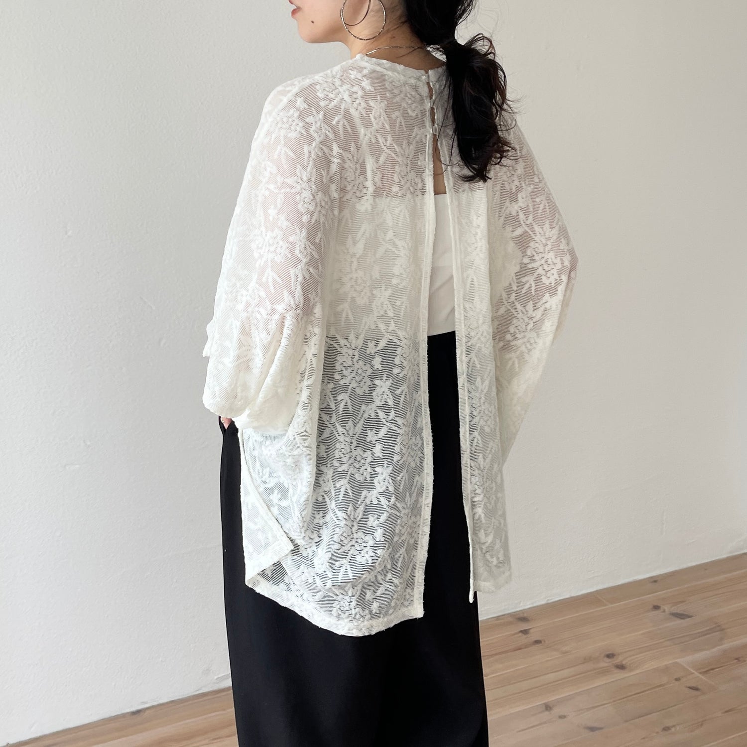 2way dolman lace sheer tee / ivory