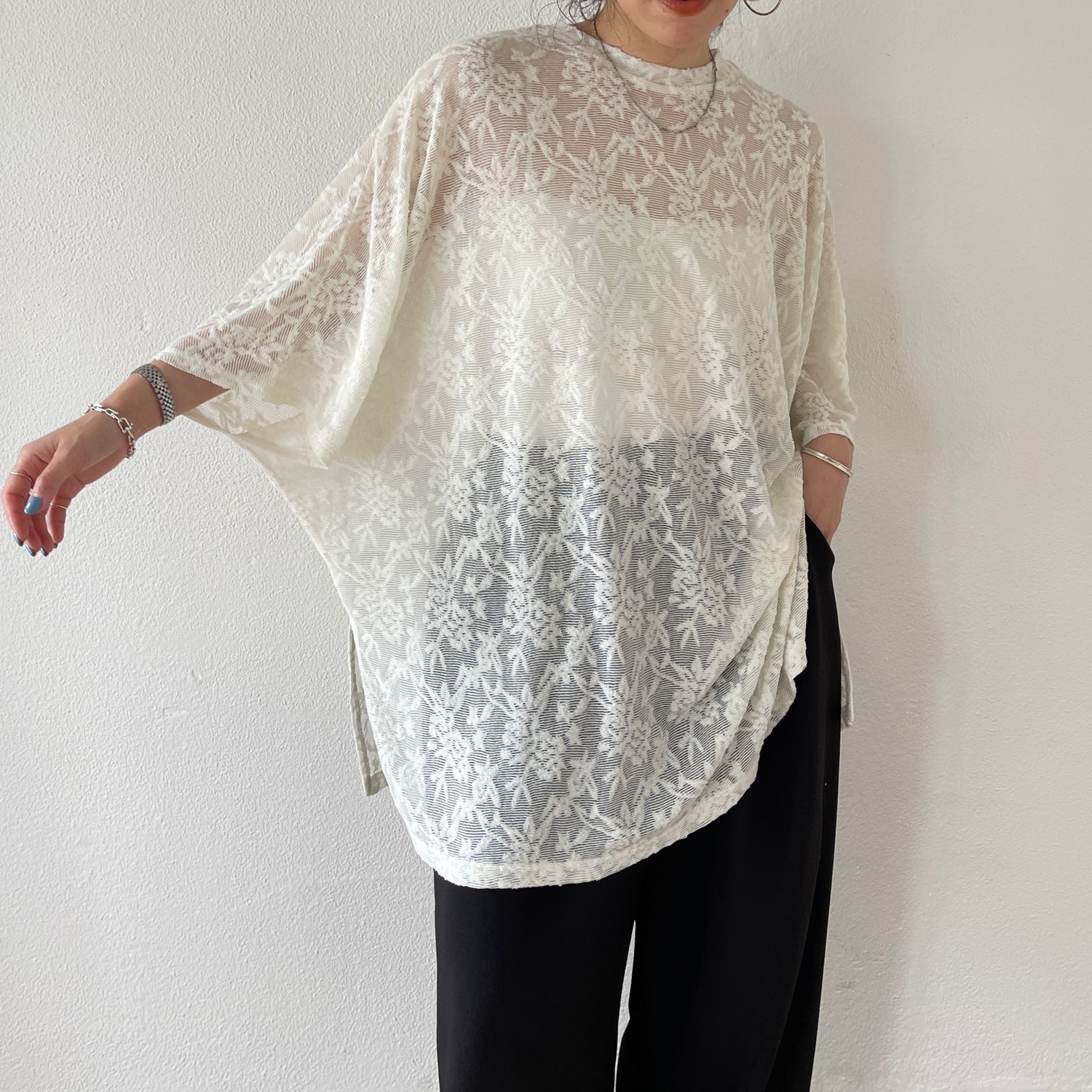 【SAMPLE】2way dolman lace sheer tee / ivory