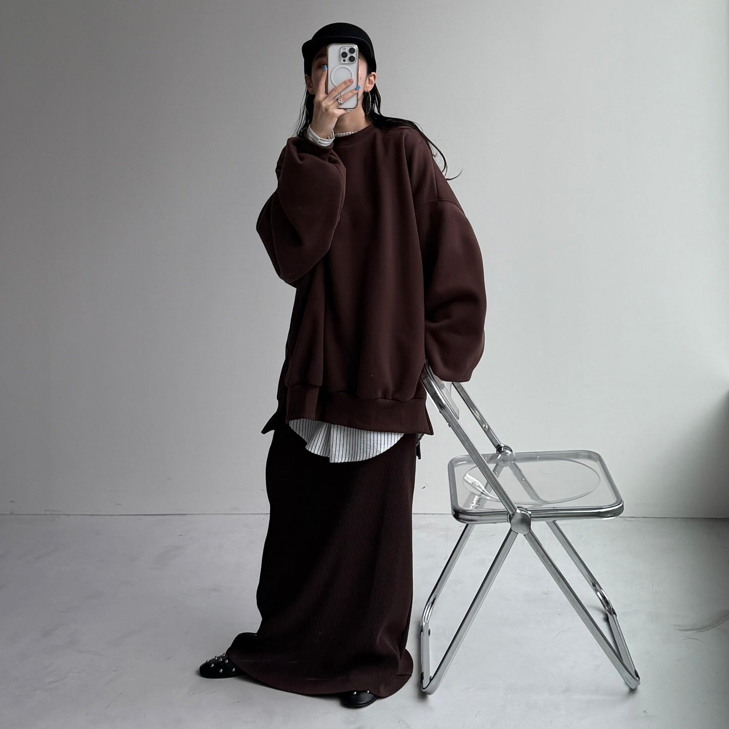 【公式サイト限定カラー】daily daily super stretch pleats skirt / brown [FREE or LONG]