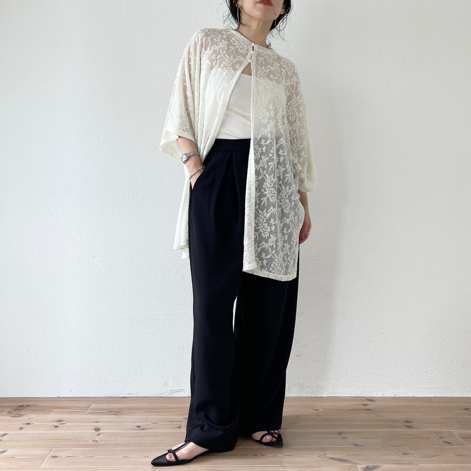 【SAMPLE】2way dolman lace sheer tee / ivory