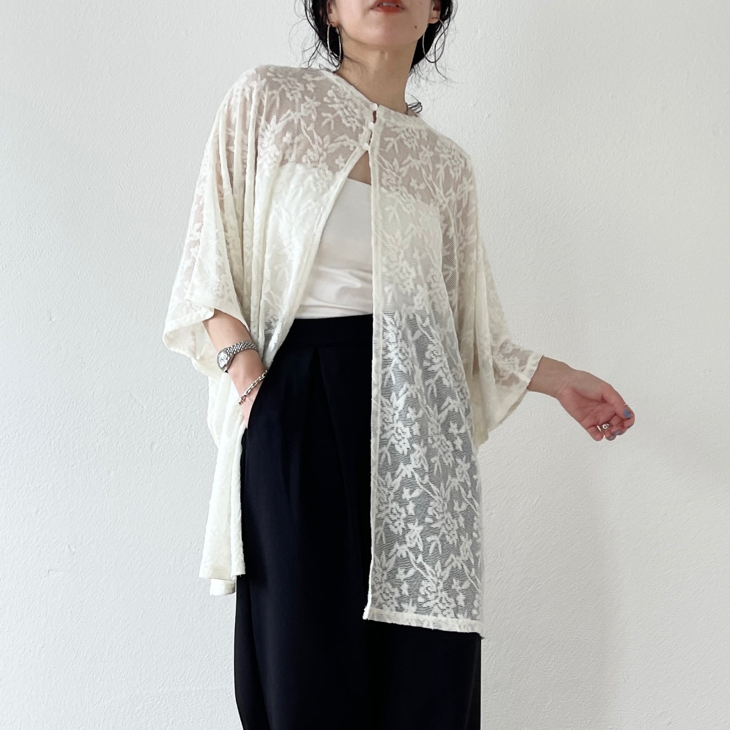 2way dolman lace sheer tee / ivory