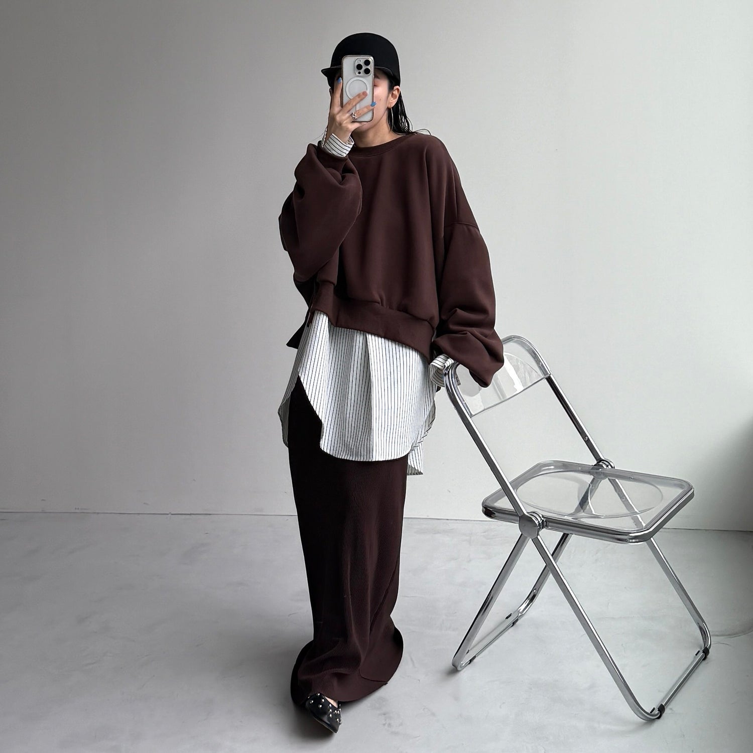 【公式サイト限定カラー】daily daily super stretch pleats skirt / brown [FREE or LONG]