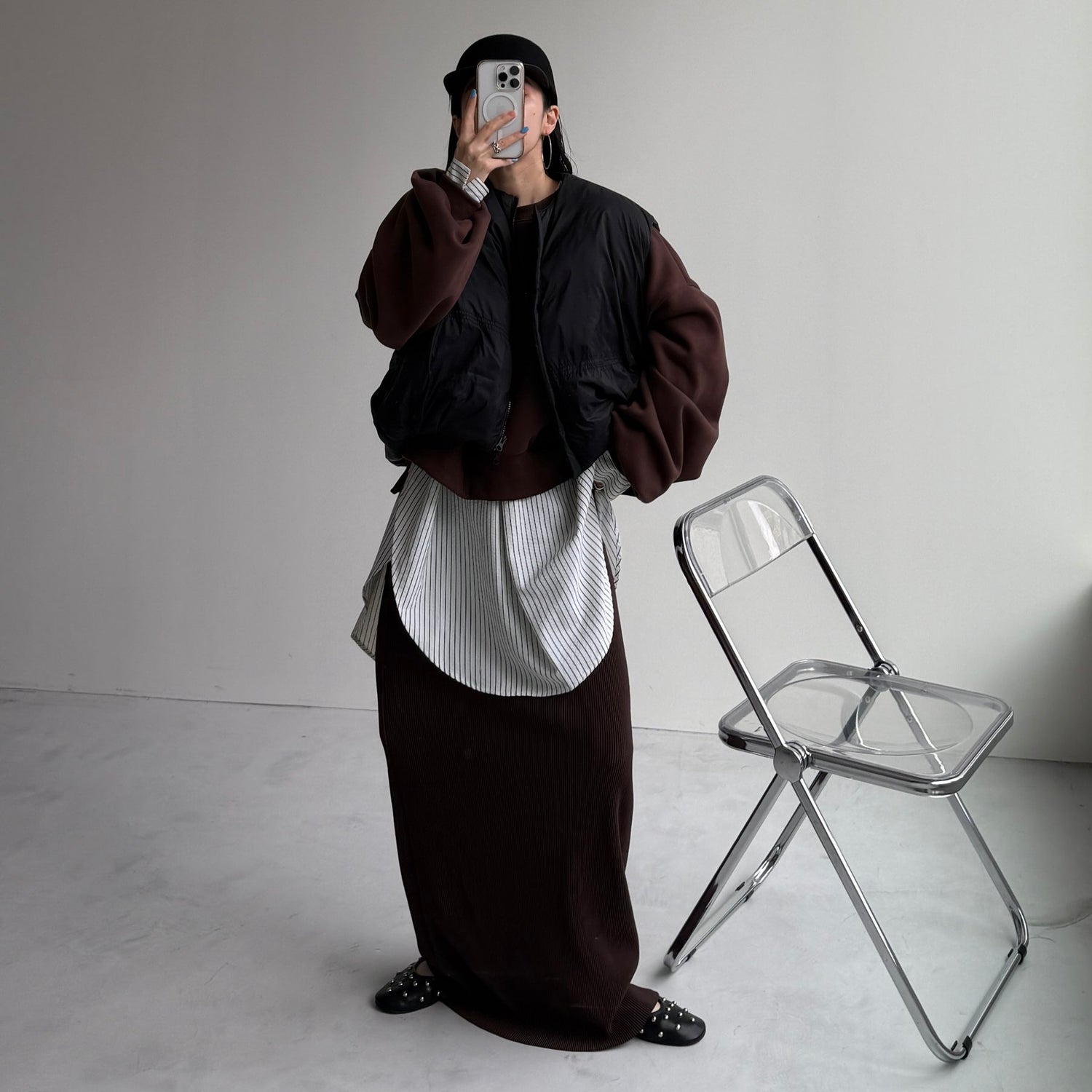 【公式サイト限定カラー】daily daily super stretch pleats skirt / brown [FREE or LONG]
