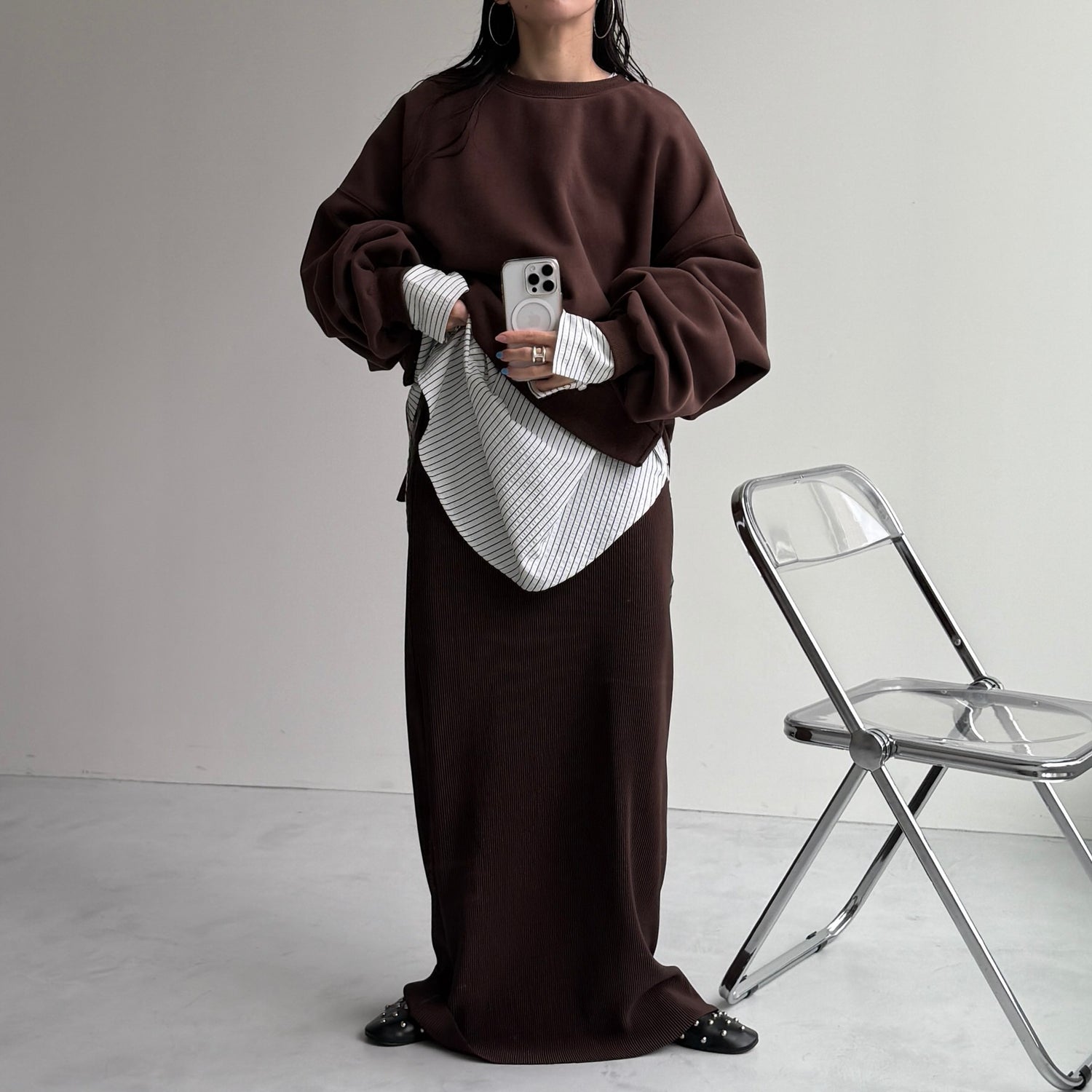 【公式サイト限定カラー】over size no collar seersucker shirt / stripe
