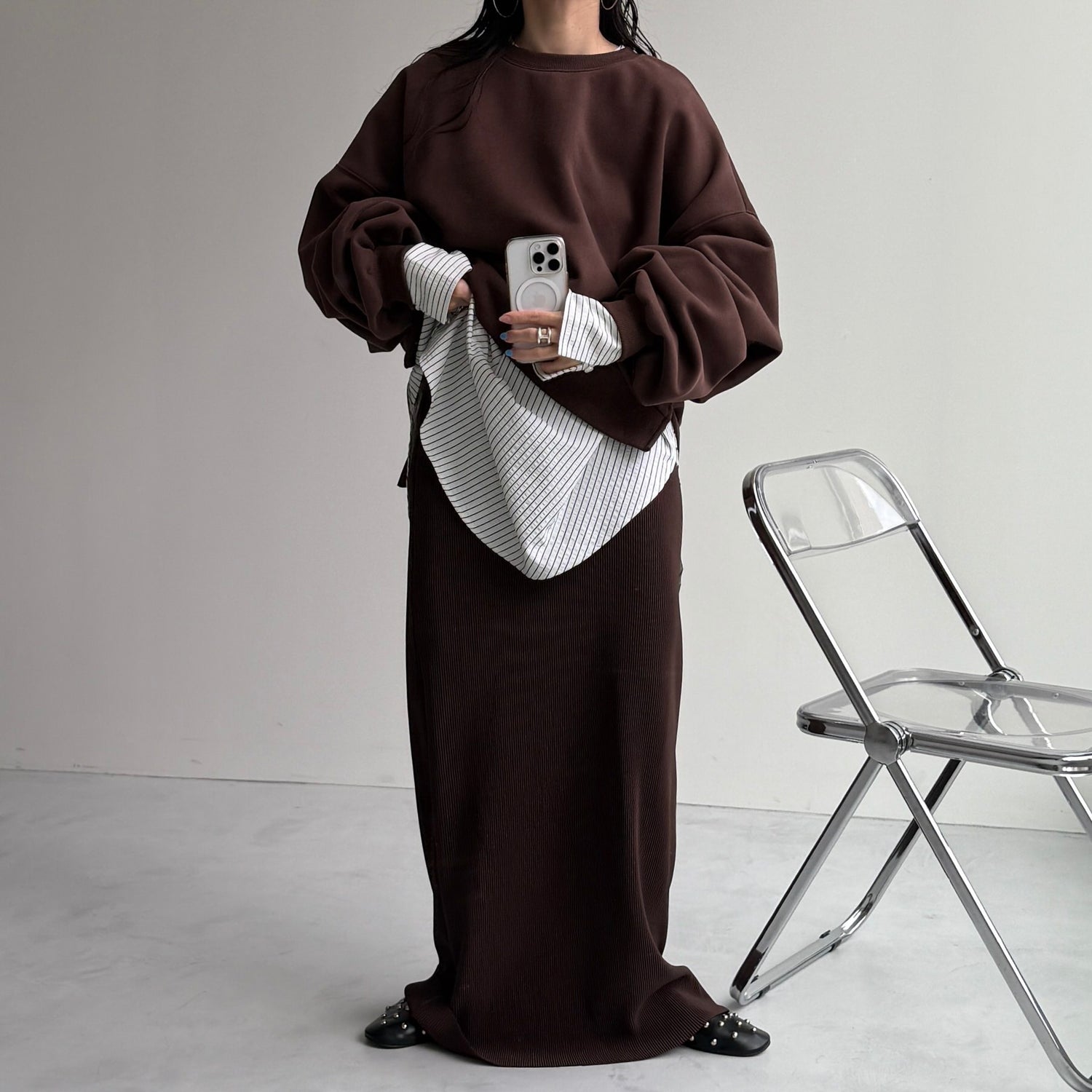 【公式サイト限定カラー】daily daily super stretch pleats skirt / brown [FREE or LONG]