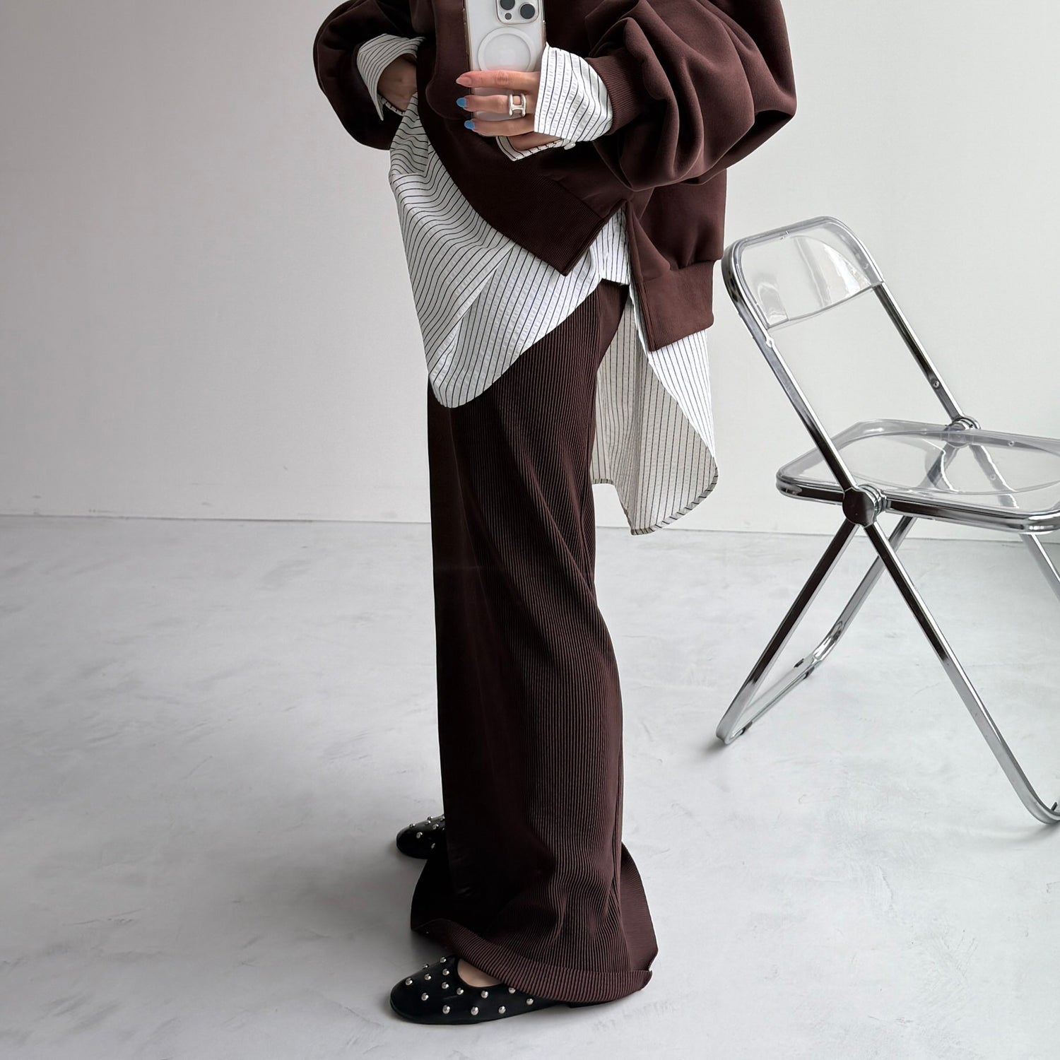 【公式サイト限定カラー】daily daily super stretch pleats skirt / brown [FREE or LONG]