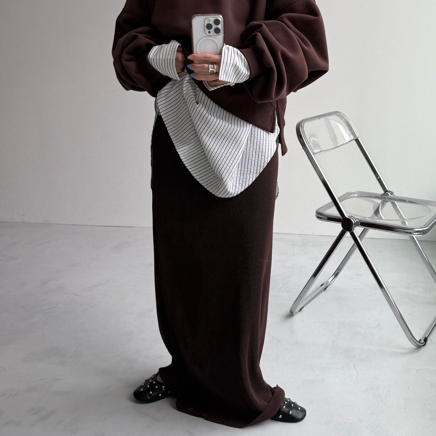 【公式サイト限定カラー】over size no collar seersucker shirt / stripe